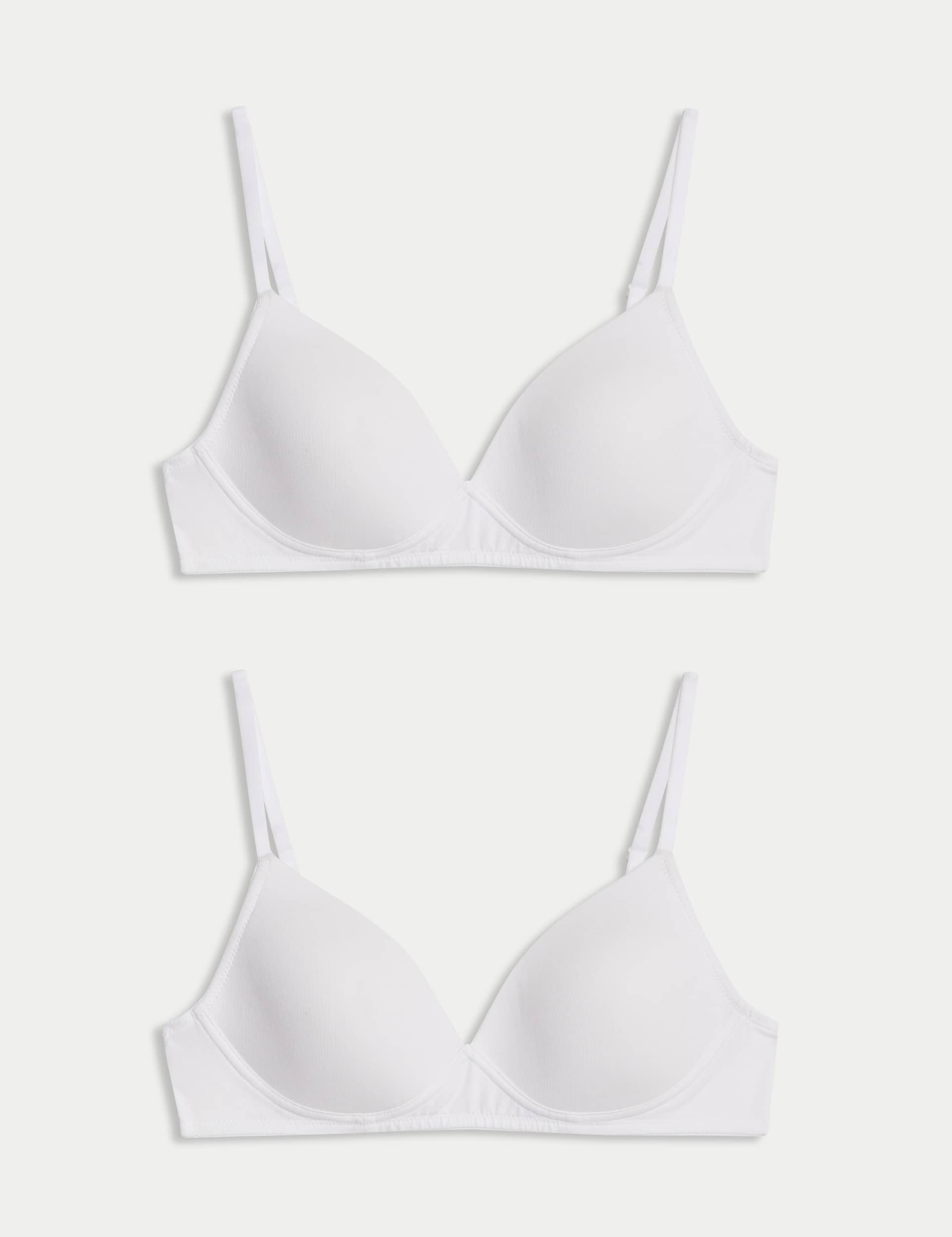 M&S Collection Women's 2 Pack Cotton Rich Non Wired First Bras (A-D) - 32A - White/White, White/Whit