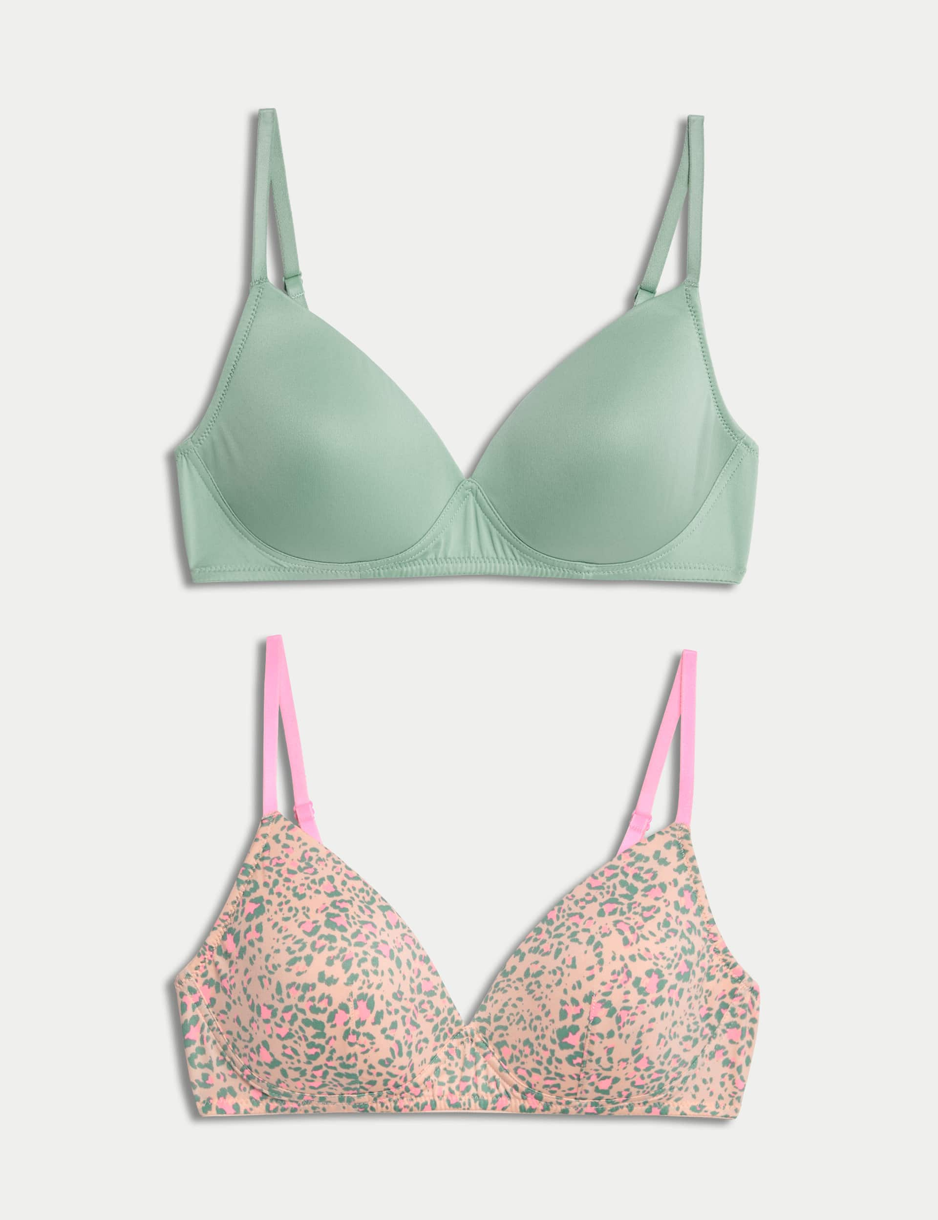 M&S Women's 2pk Padded First Bras (AA-D) - 32A - Khaki Mix, Blue Mix,Khaki Mix,Pink Mix,Ecru Mix