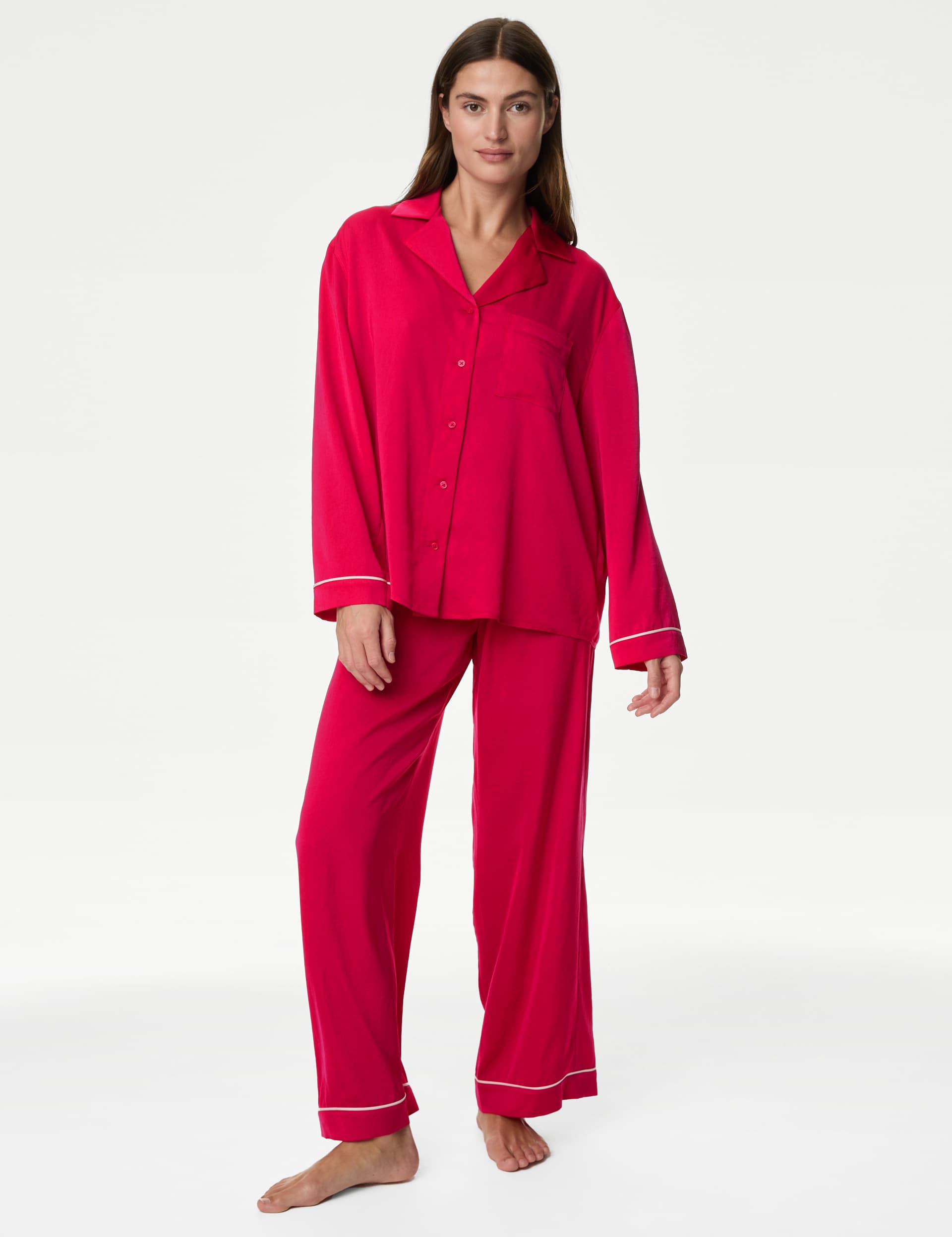 M&S Women's Dream Satin Pyjama Set - 22 - Hot Pink, Hot Pink,Ultraviolet