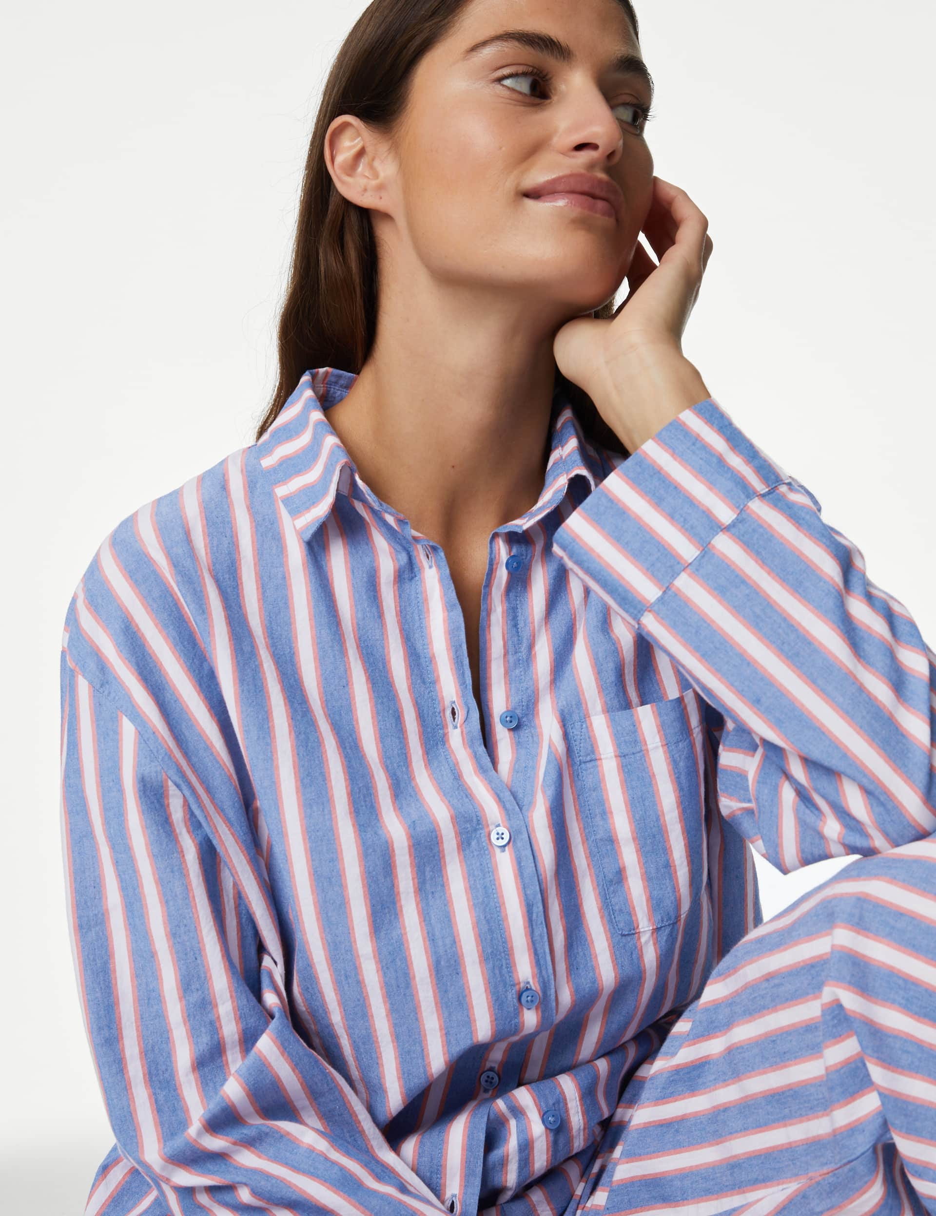 M&S Women's Cool Comfort Striped Pyjama Set - 8 - Blue Mix, Blue Mix