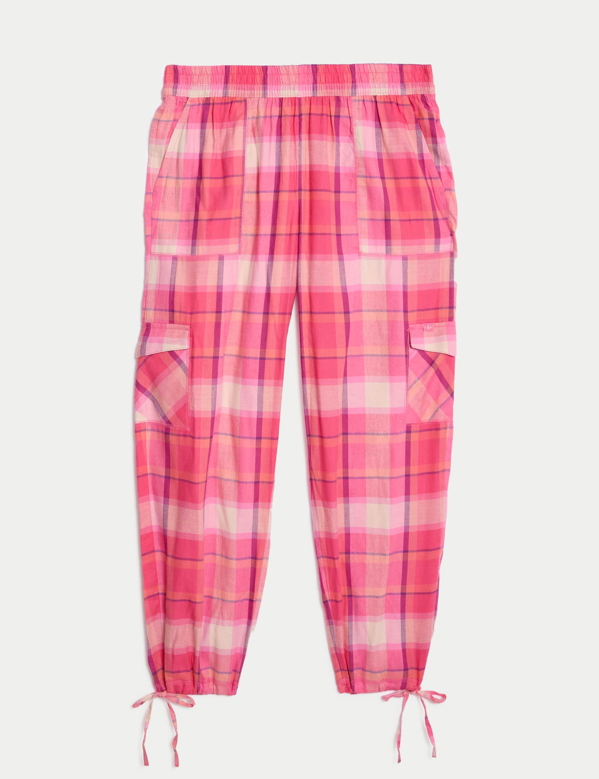 B By Boutique Women's Cotton Blend Checked Cargo Pyjama Bottoms - 14 - Pink Mix, Pink Mix,Carbon