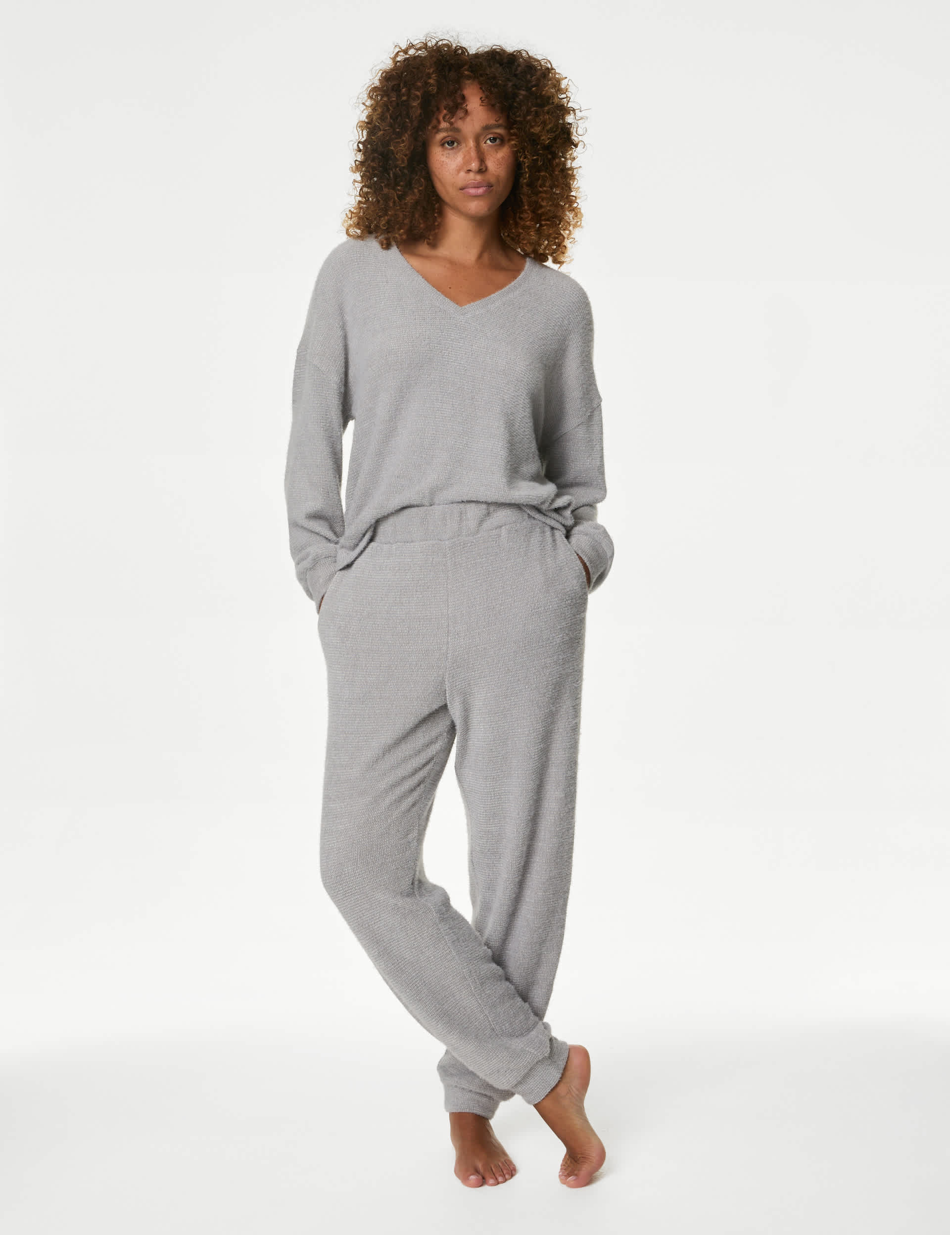 Body By M&S Women's Feather Knit Cuffed Hem Joggers - MREG - Silver Grey, Silver Grey,Damask