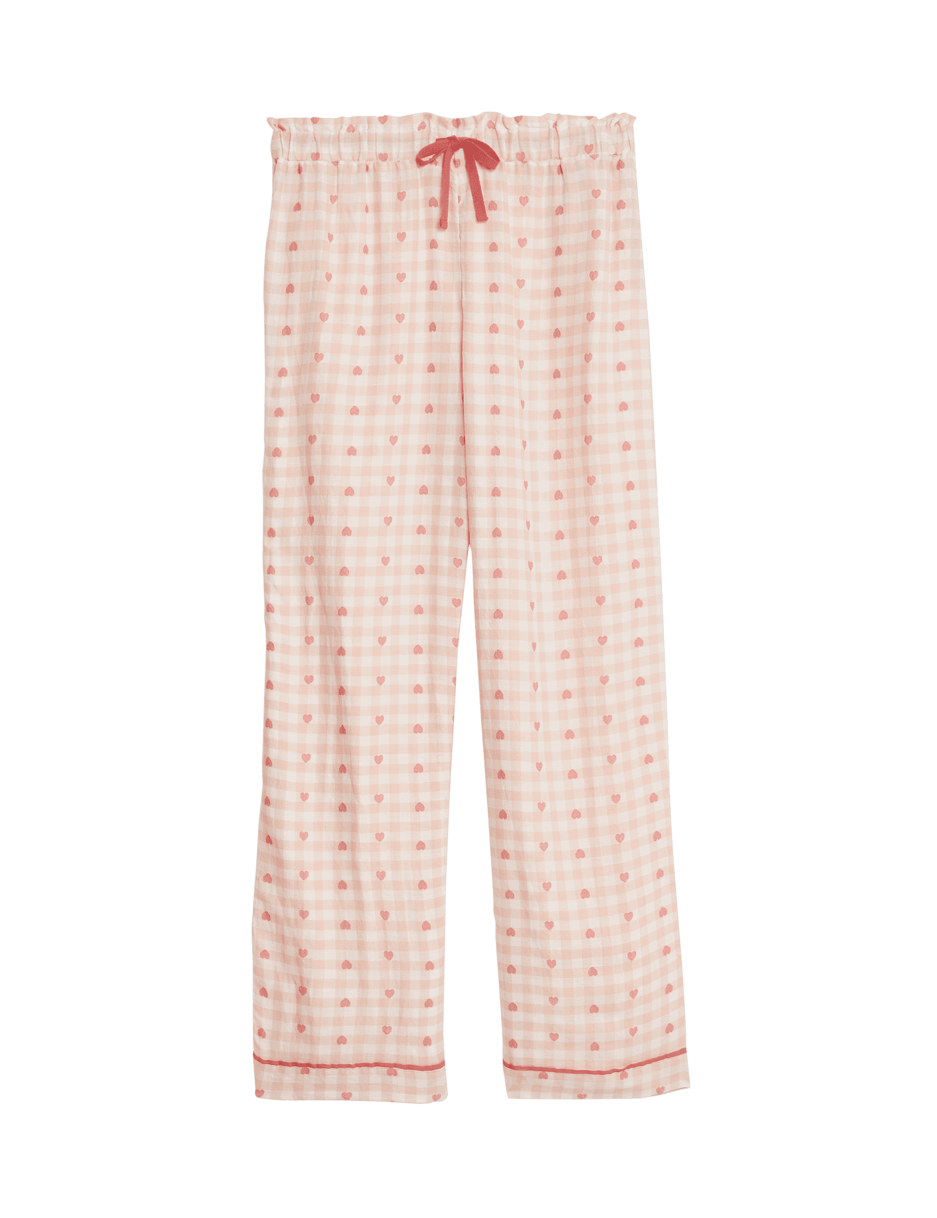 M&S Collection Women's Cotton Rich Checked Heart Pyjama Bottoms - 14REG - Peach, Peach