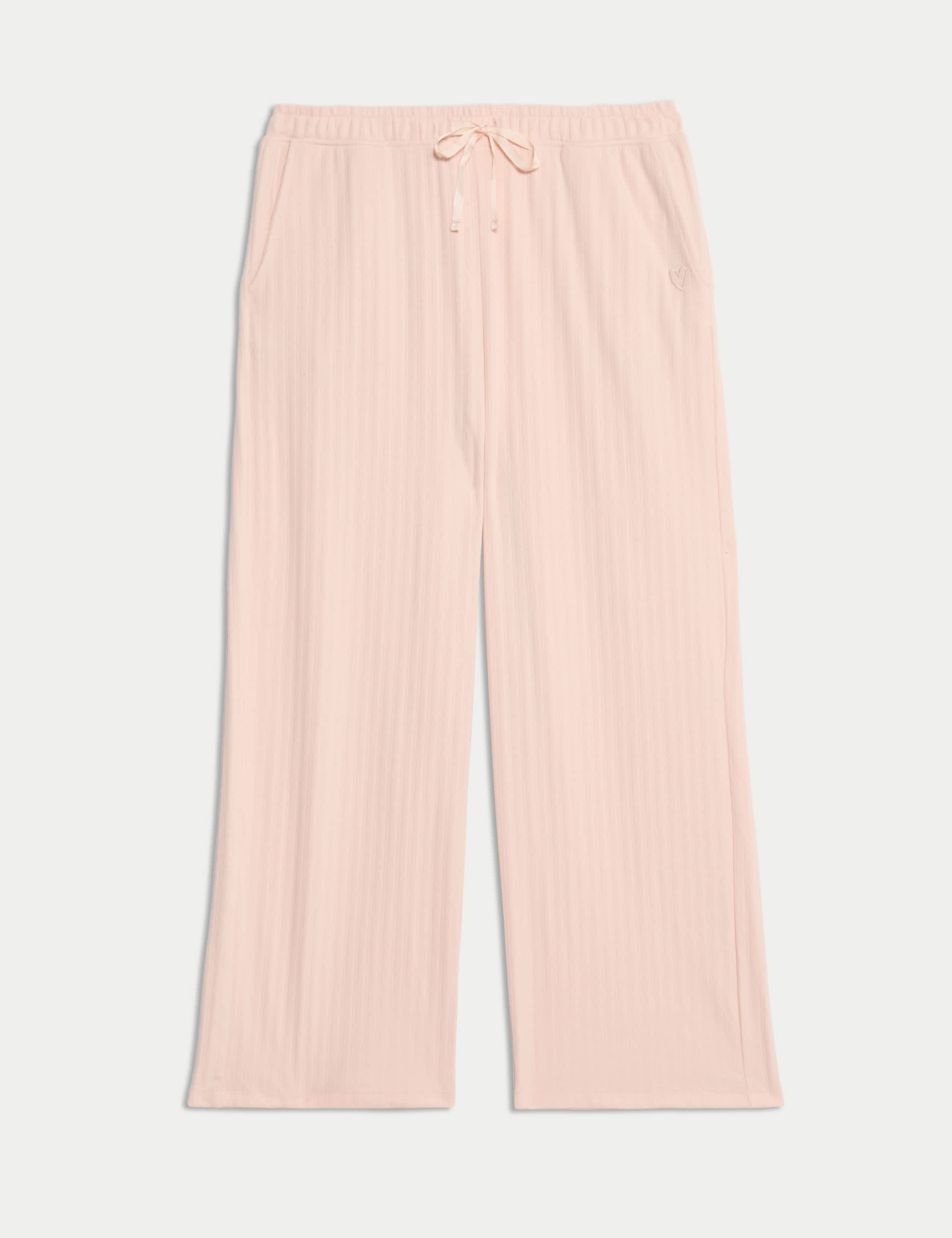 M&S Collection Women's Cotton Rich Ribbed Lounge Pants - MREG - Blush, Blush,Navy