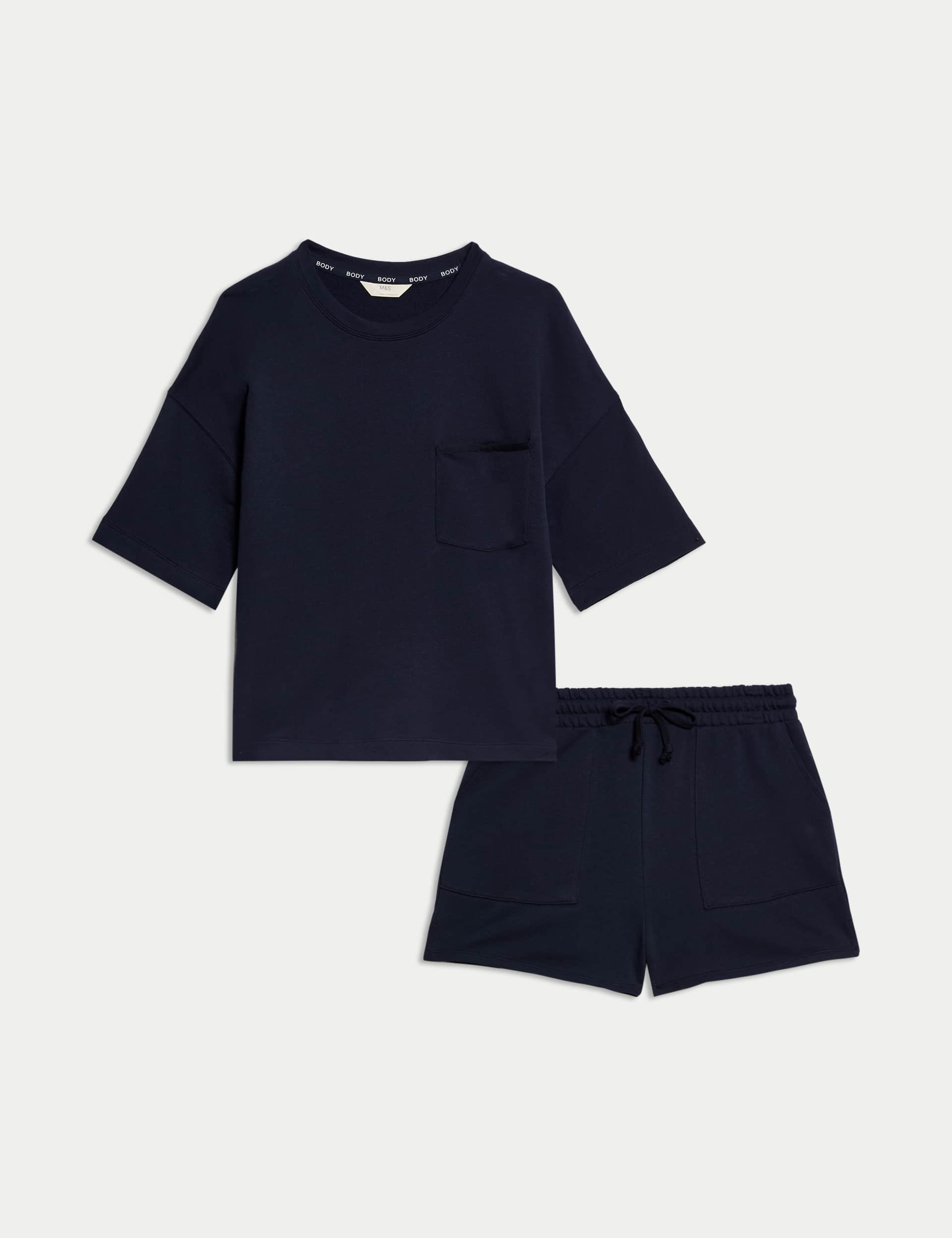 Body By M&S Women's Pure Cotton Lounge Set - M - Navy, Navy,Grey,Fawn