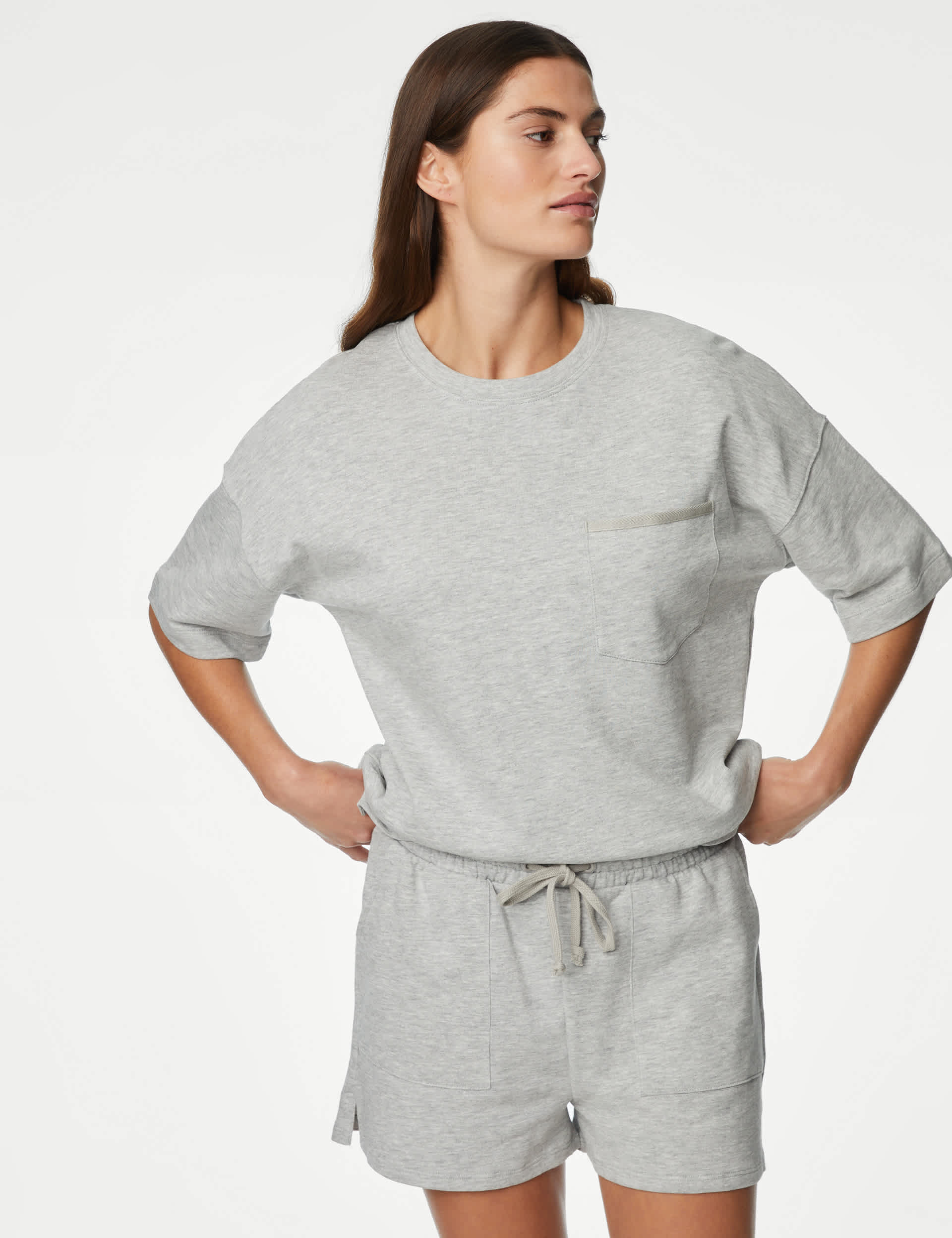 Body By M&S Women's Pure Cotton Lounge Set - M - Grey, Fawn,Navy,Grey