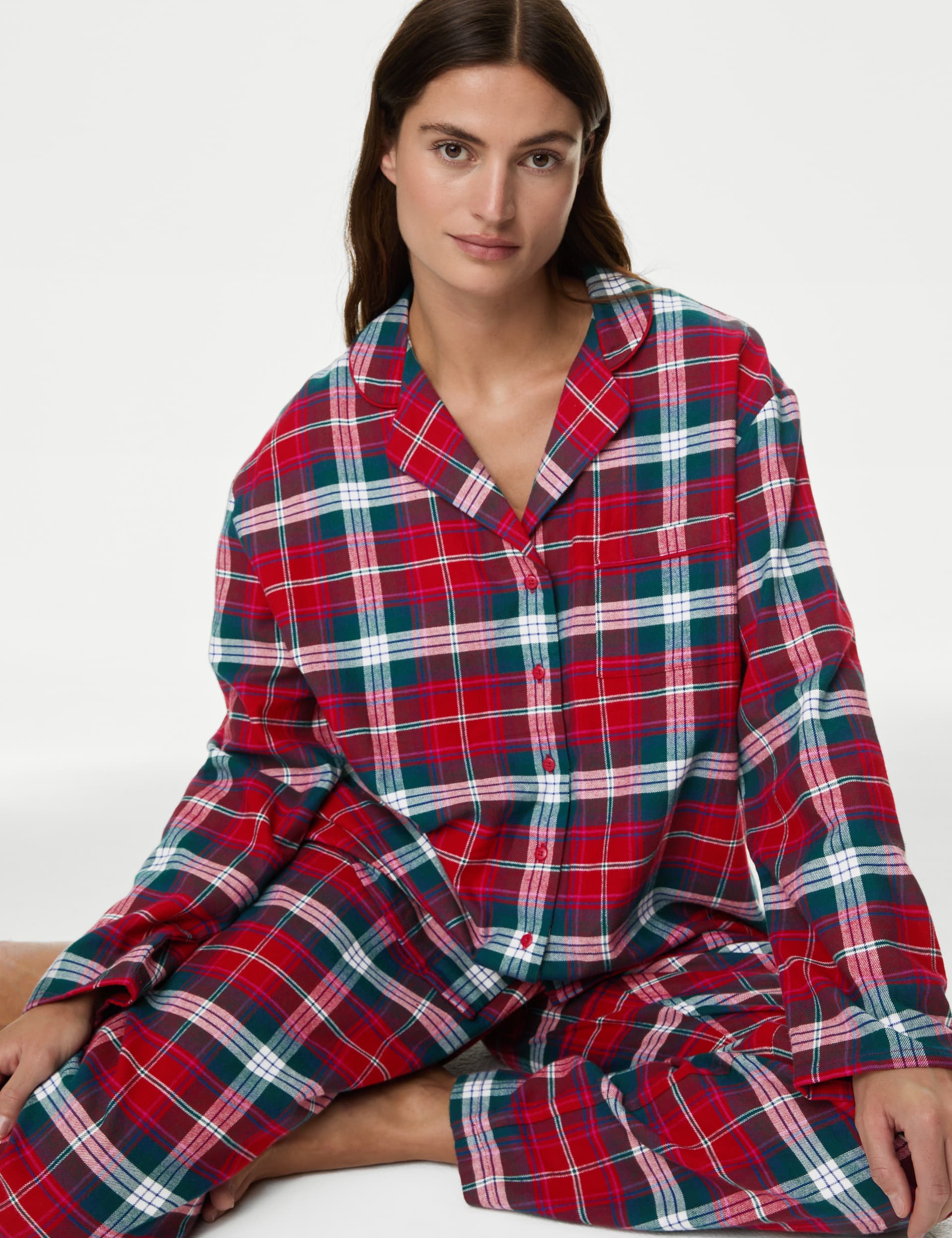 M&S Women's Checked Family Christmas Pyjama Set - 14 - Red Mix, Red Mix