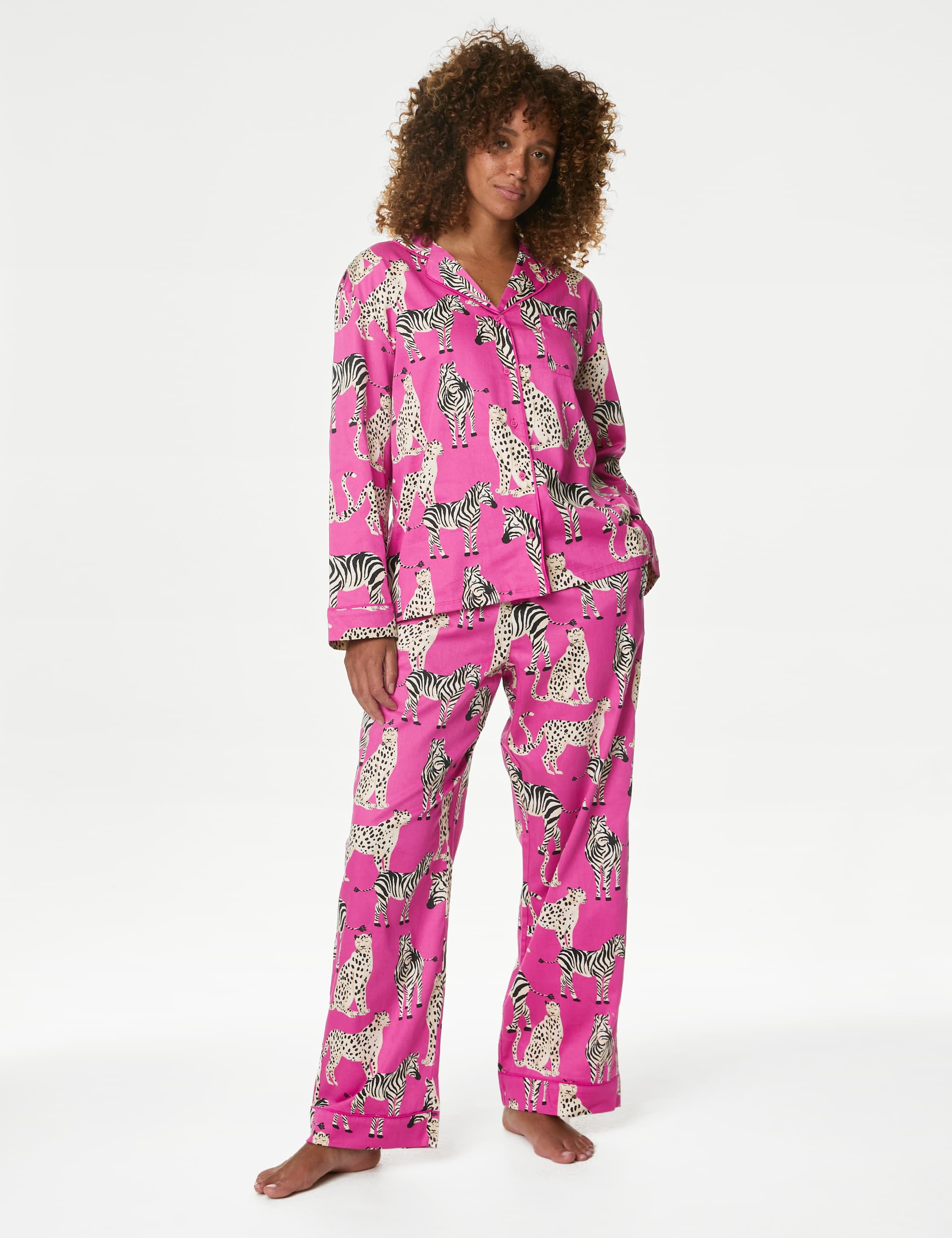 M&S Women's Zebra & Cheetah Family Christmas Pyjama Set - 18 - Pink Mix, Pink Mix