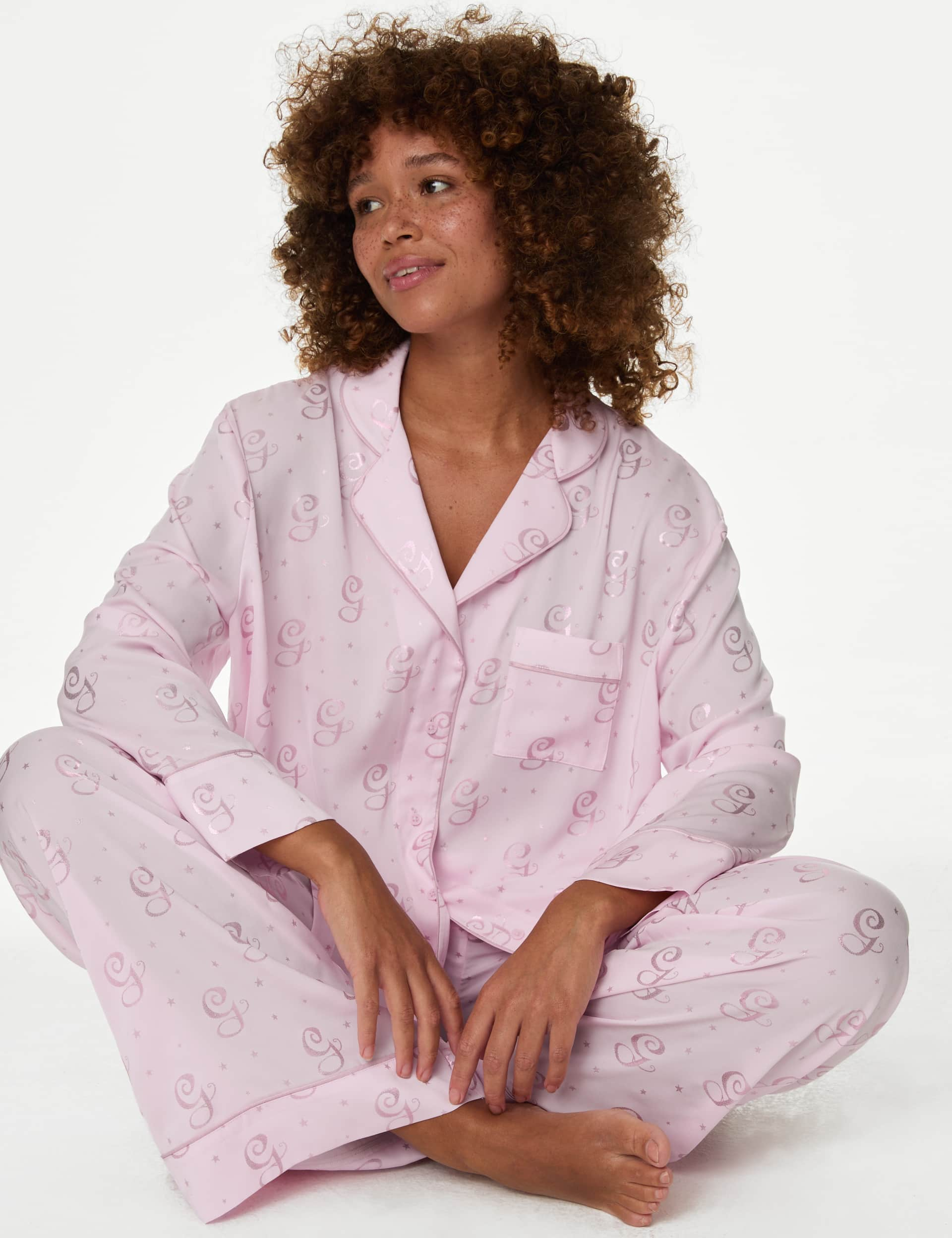 M&S Women's Dream Satin Wicked Pyjama Set - 14 - Pink Mix, Pink Mix,Black Mix