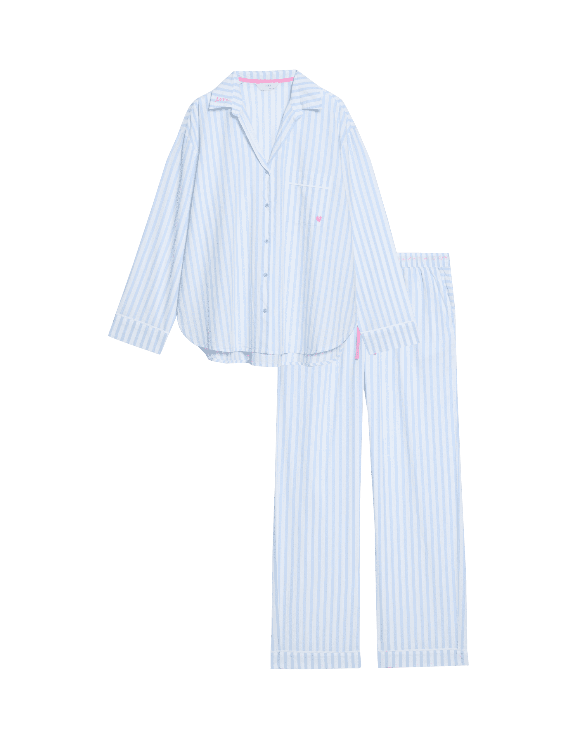 M&S Collection Women's Pure Cotton Striped Pyjama Set - 14 - Blue Mix, Blue Mix