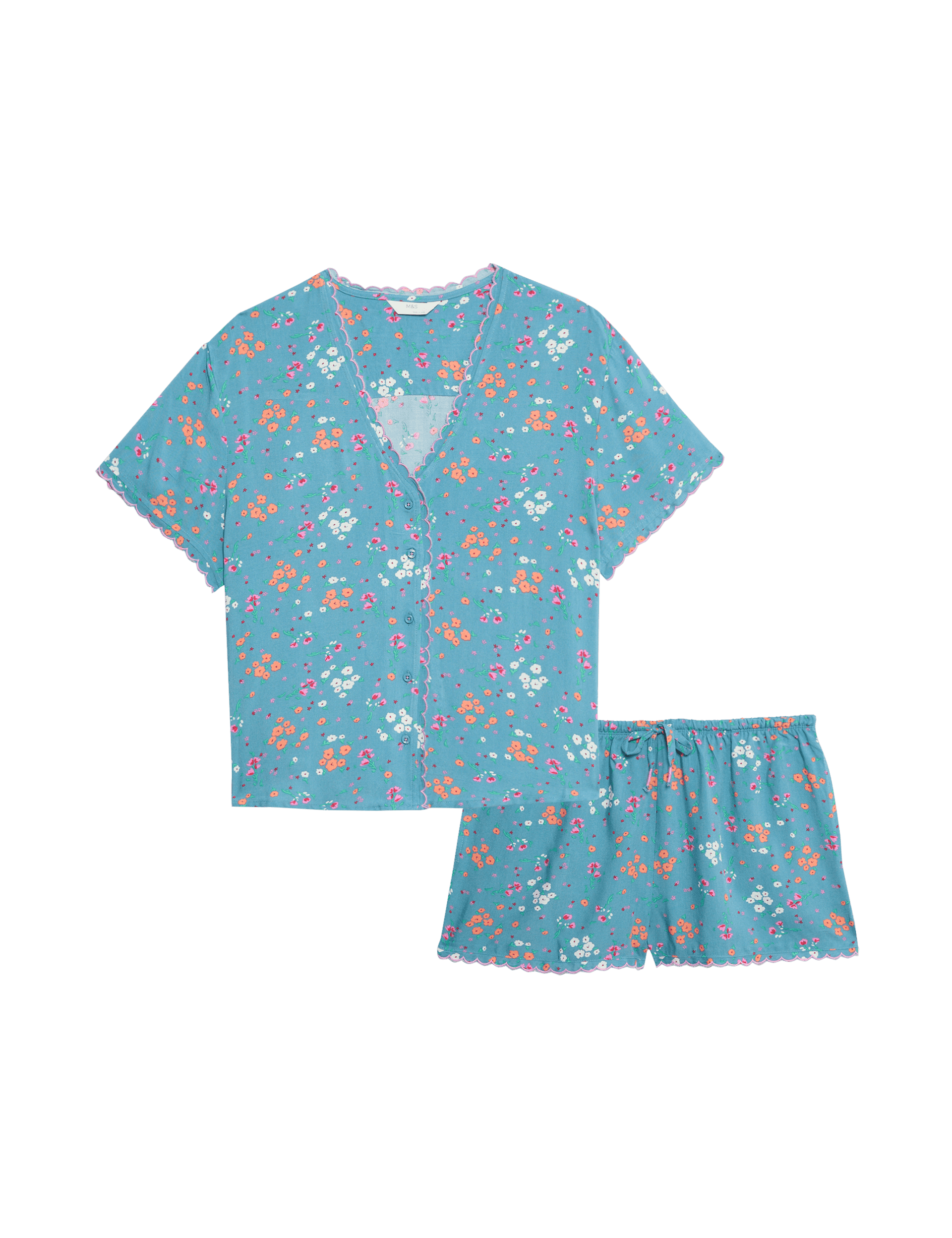 M&S Collection Women's Floral Shortie Set - 12 - Blue Mix, Blue Mix