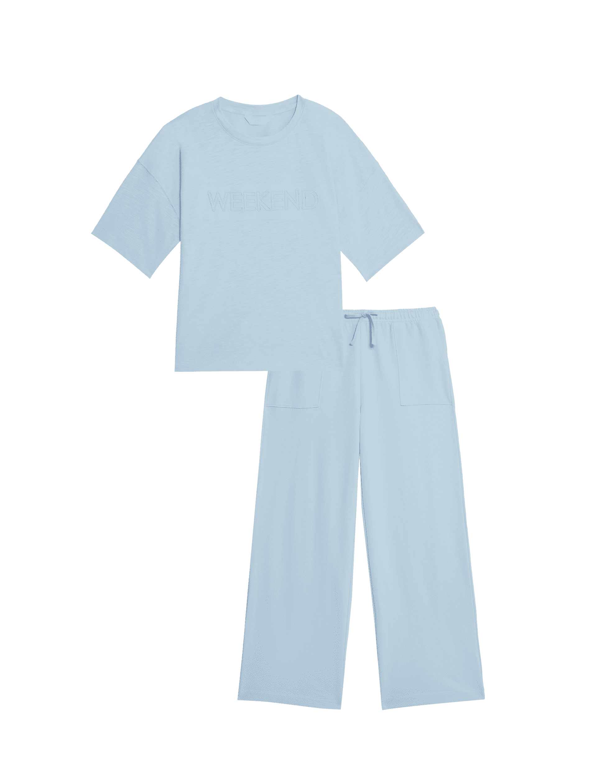 Body By M&S Women's Cotton Rich Slogan Pyjama Set - Blue Mix, Grey Mix,Blue Mix