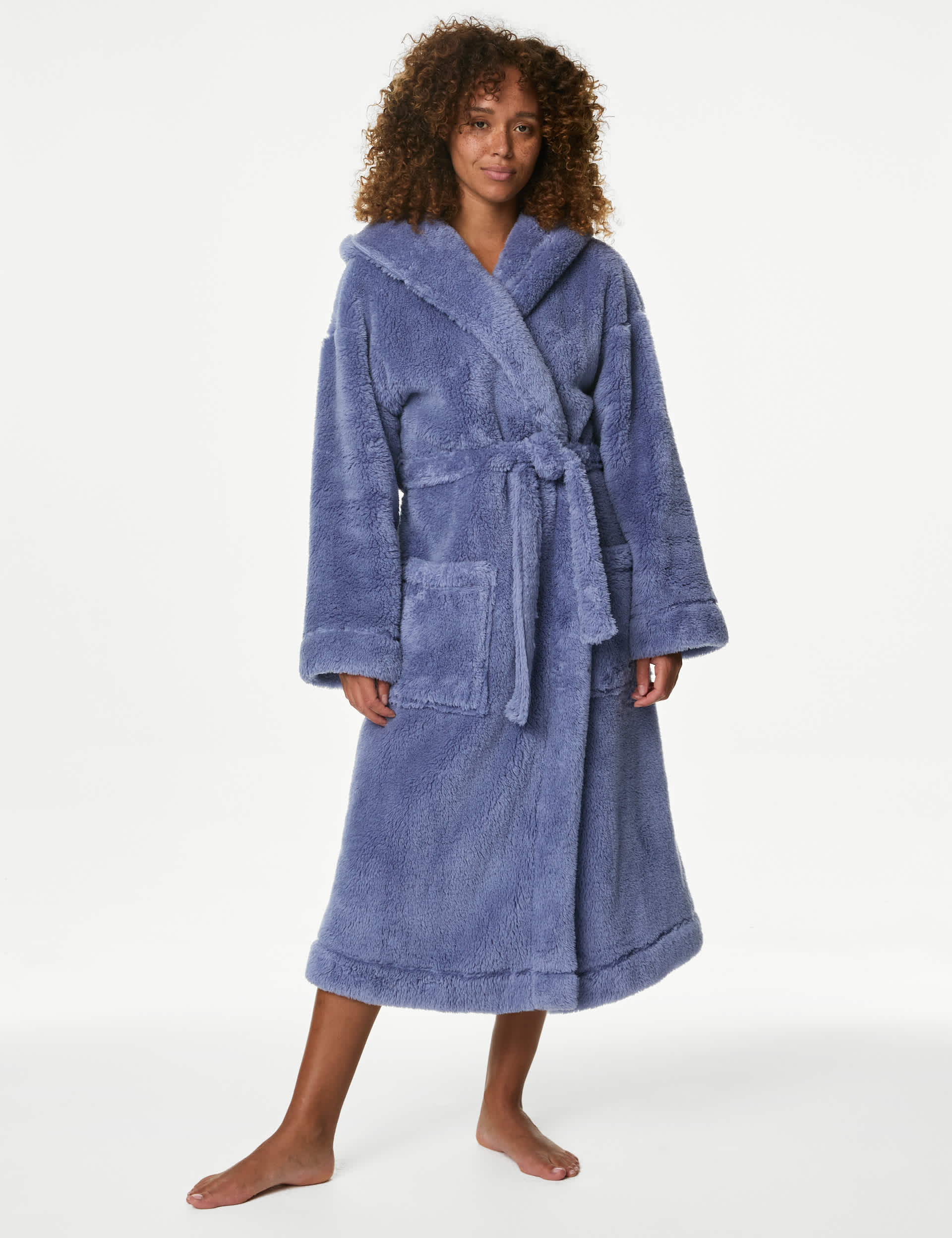 M&S Women's Fleece Hooded Dressing Gown - M - Slate Blue, Grey,Slate Blue