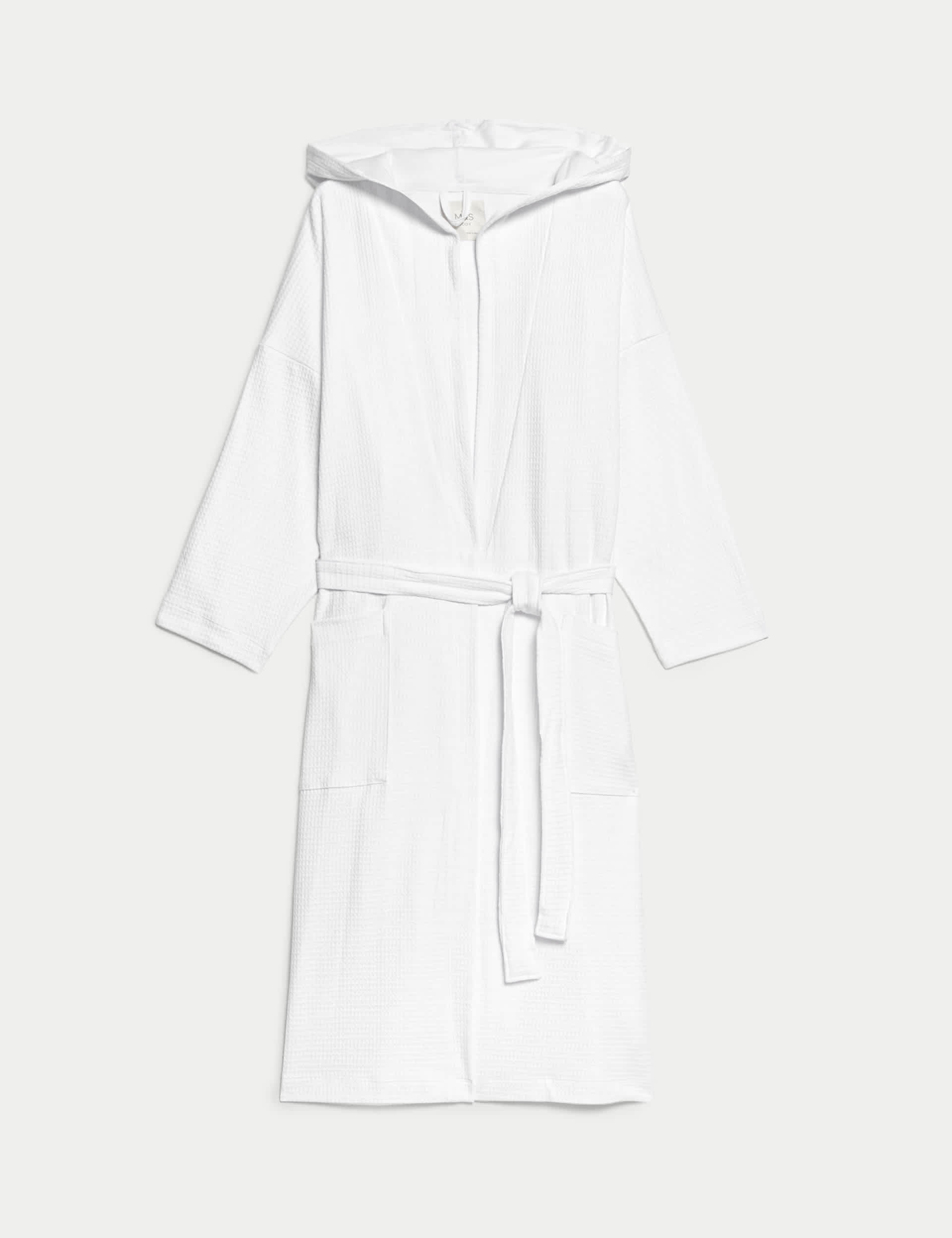 Body By M&S Women's Pure Cotton Jersey Waffle Dressing Gown - White, White