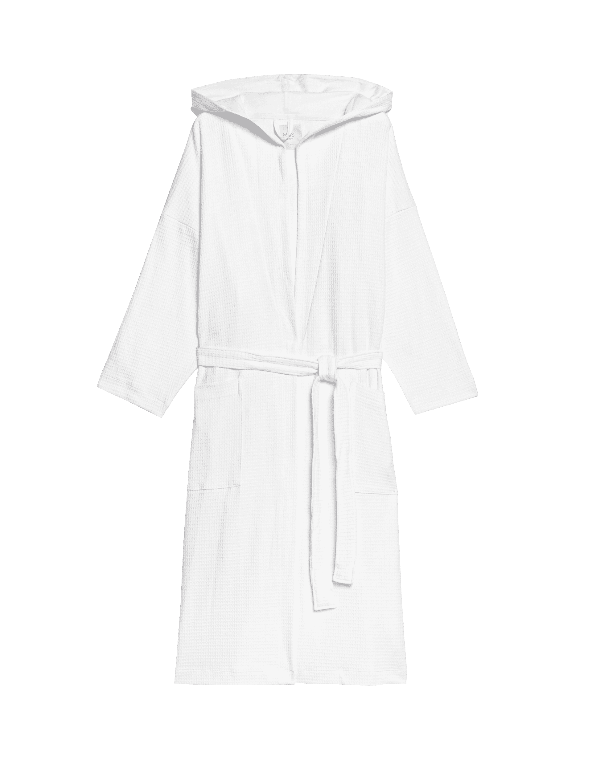 Body By M&S Women's Pure Cotton Jersey Waffle Dressing Gown - M - White, Grey,White