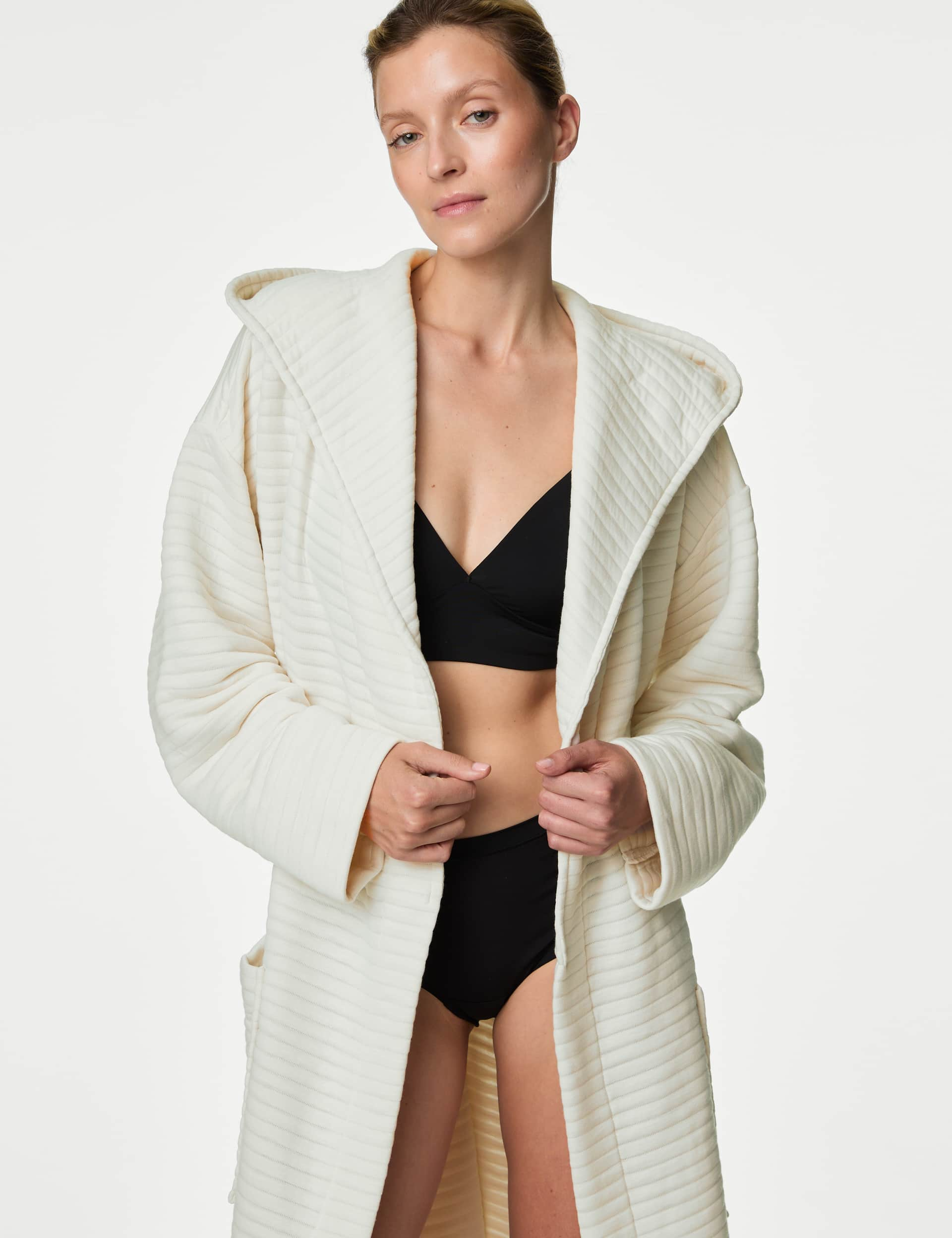 M&S Women's Quilted Dressing Gown - Ivory, Ivory