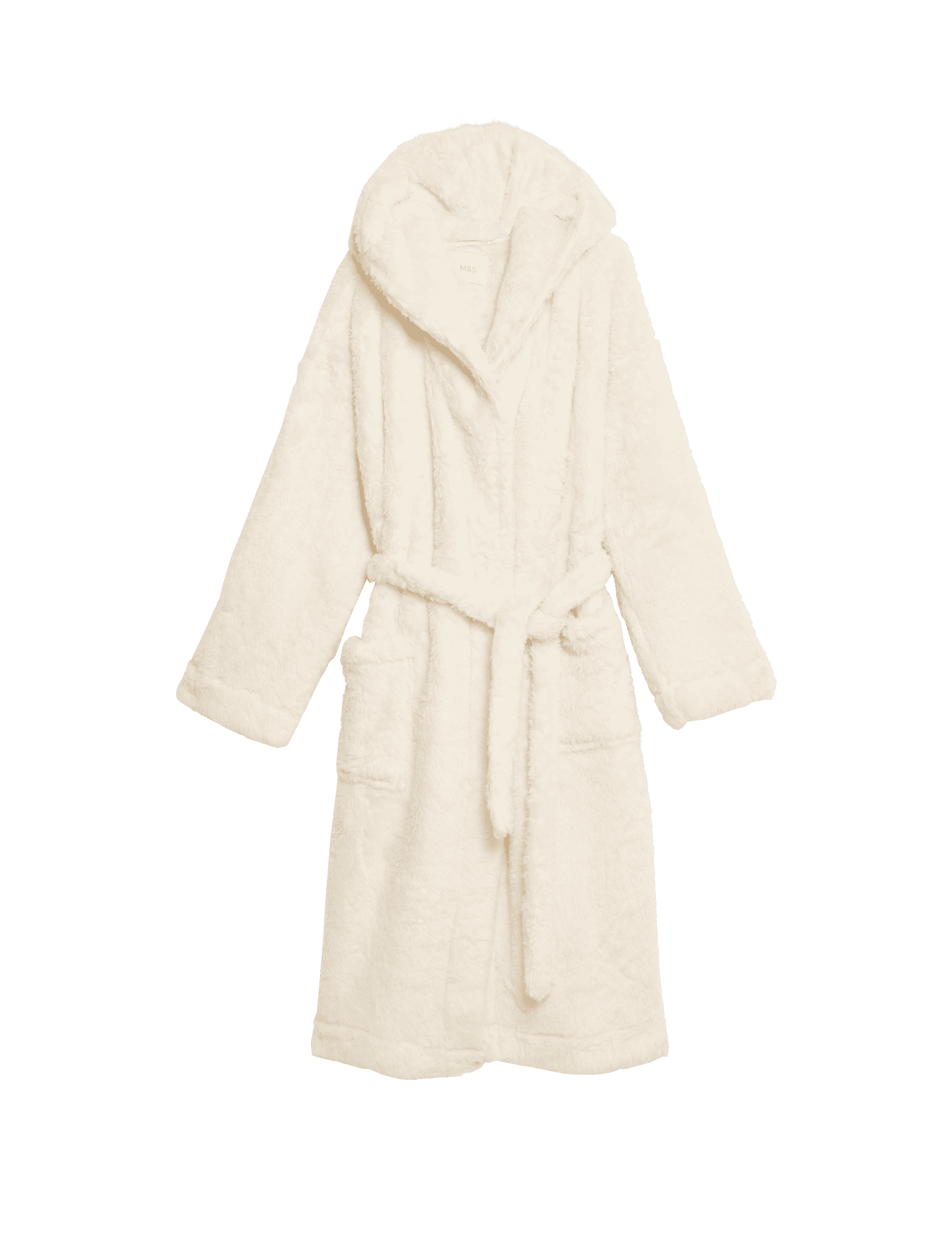 M&S Collection Women's Fleece Hooded Dressing Gown - M - Ivory, Ivory