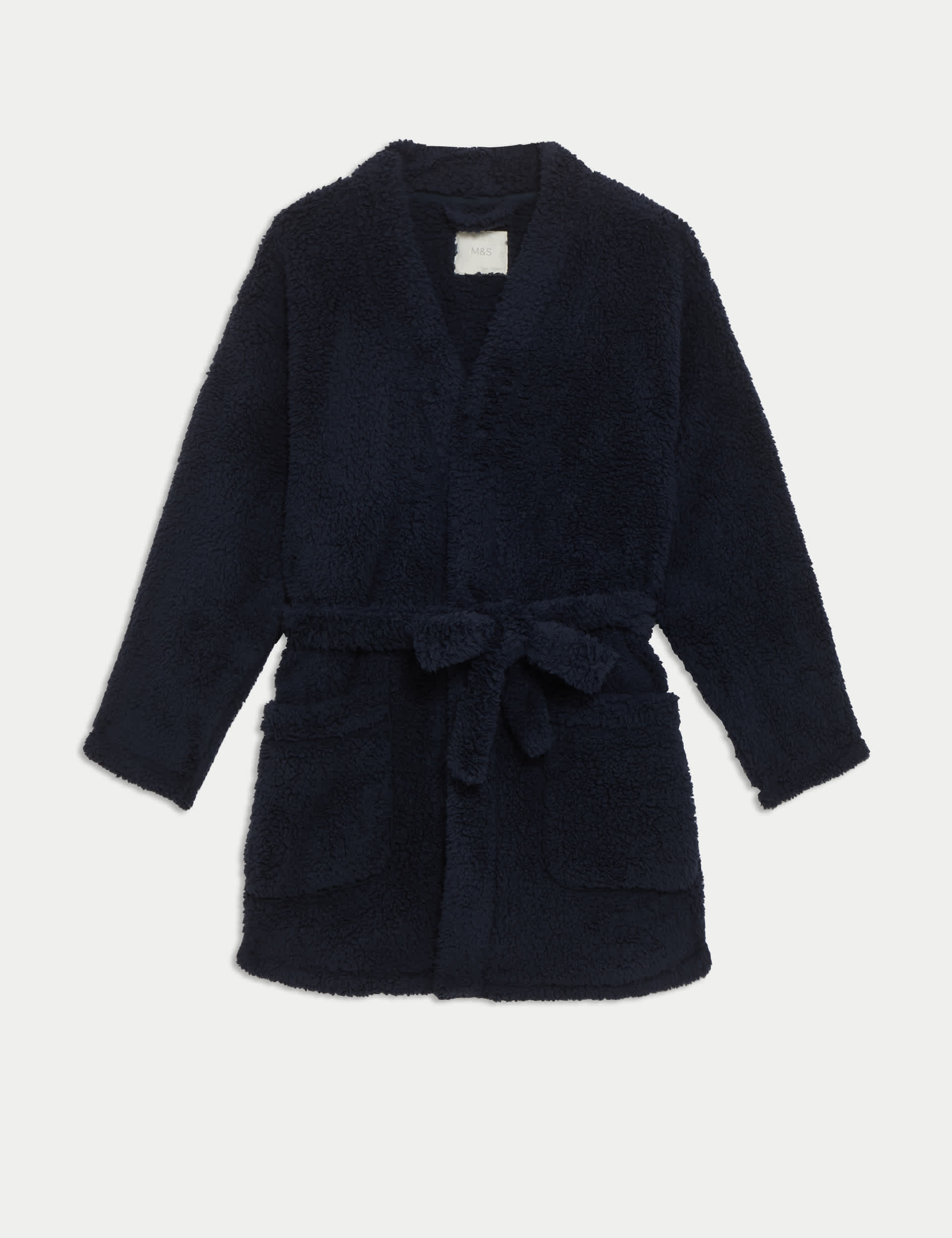 M&S Collection Women's Teddy Borg Wrap Lounge Cardigan - M - Navy, Navy,Blush