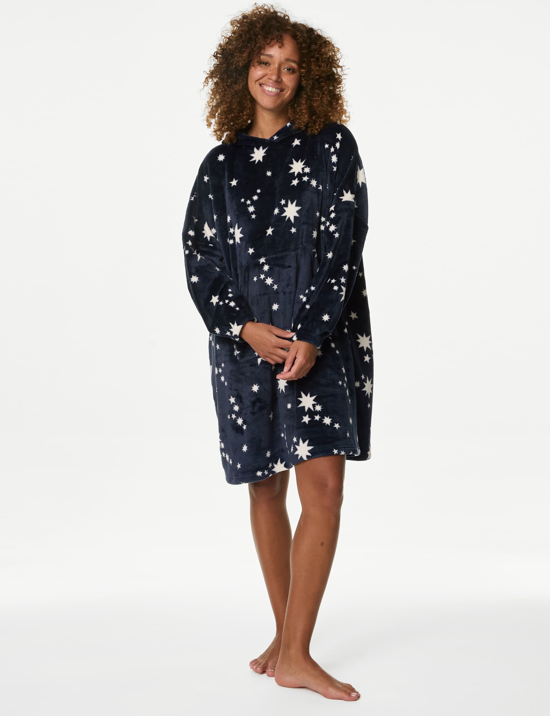 M&S Women's Fleece Star Print Oversized Lounge Hoodie - Navy Mix, Grey Mix,Navy Mix