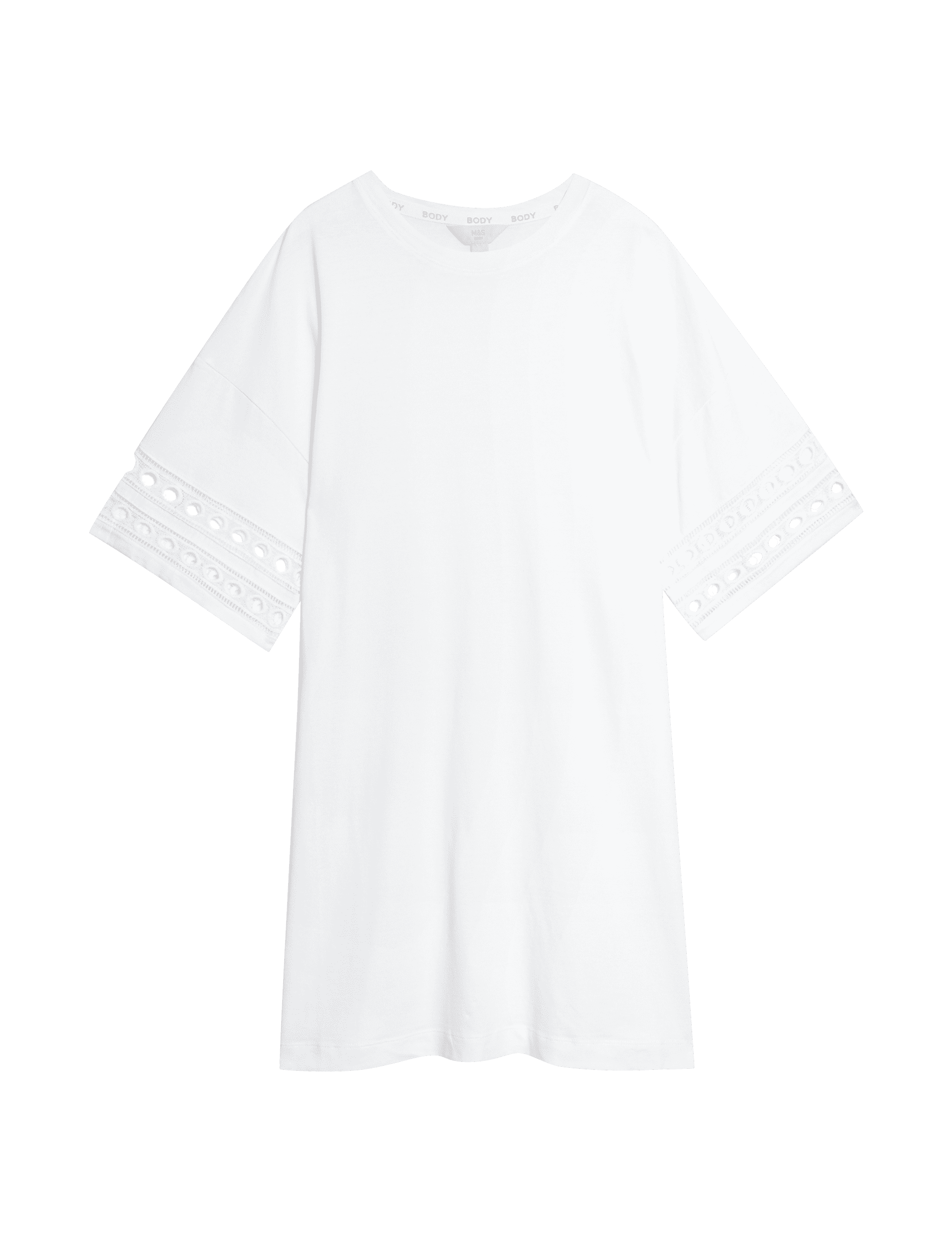 Body By M&S Women's Pure Cotton Broderie Trim Nightdress - White, White,Navy