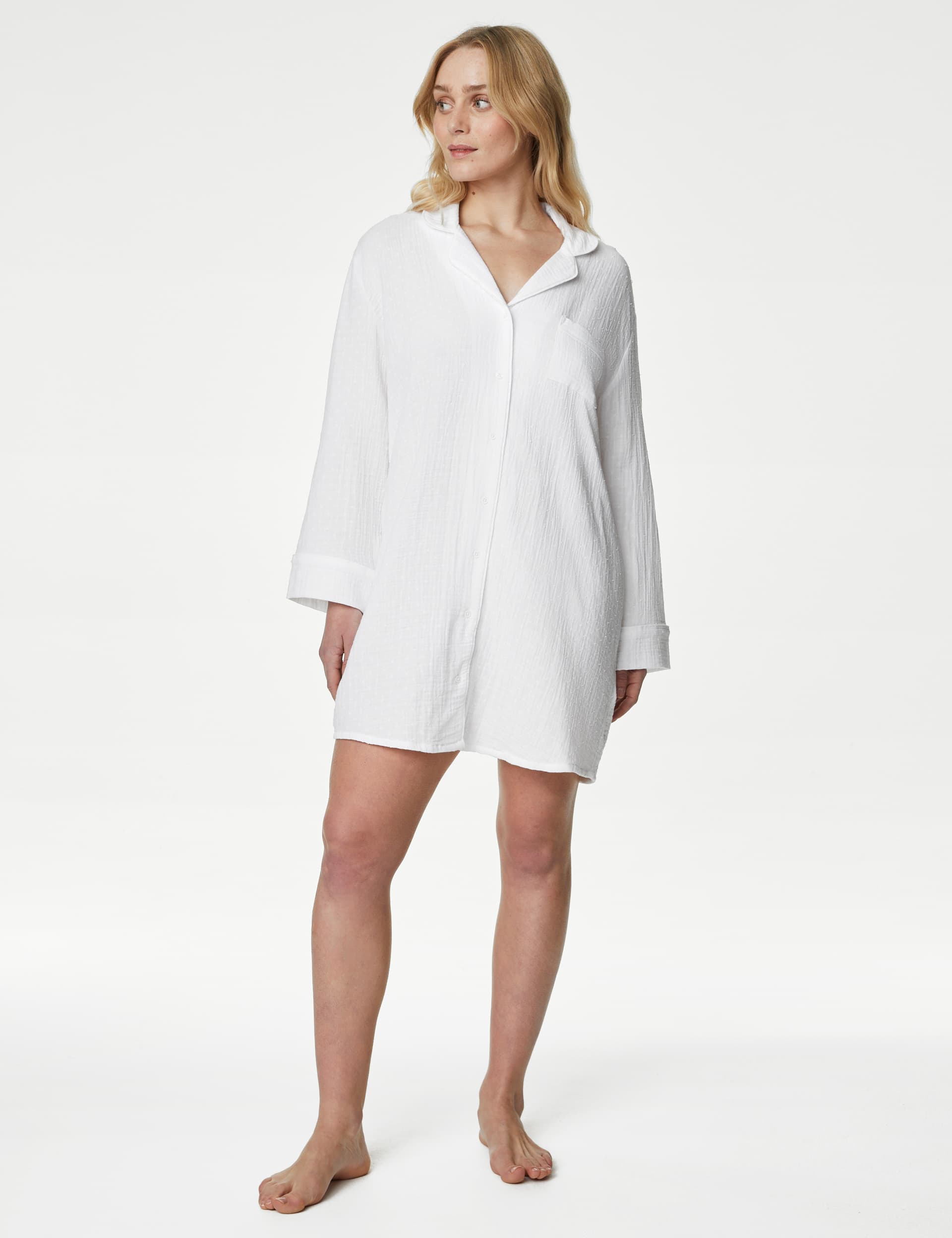 Body By M&S Women's Pure Cotton Revere Nightshirt - 12 - White, White