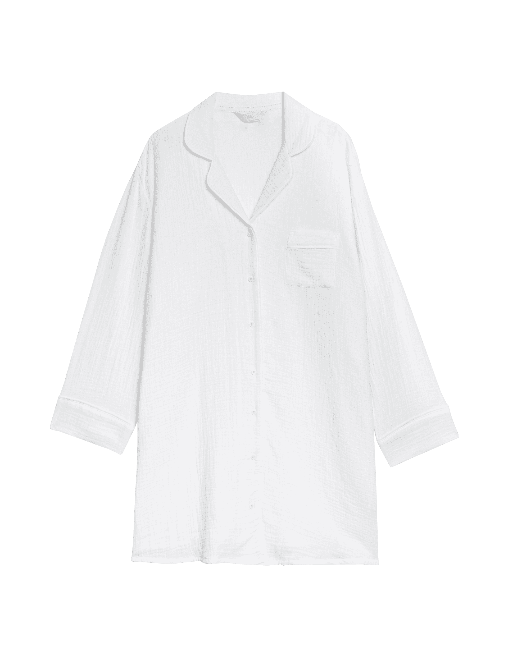 Body By M&S Women's Pure Cotton Revere Nightshirt - 16 - White, White