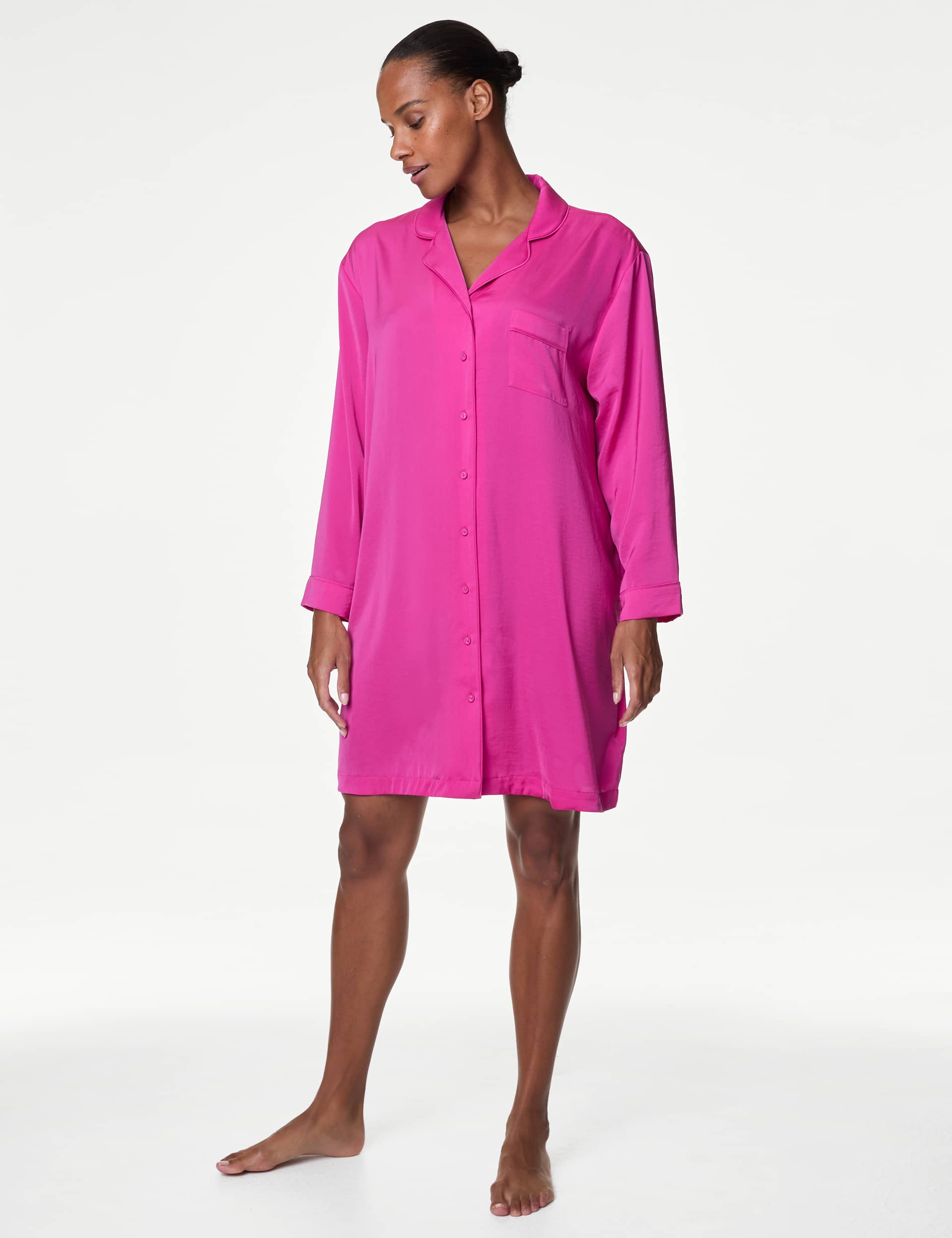 M&S Women's Dream Satin Nightshirt - 12 - Fuchsia, Fuchsia