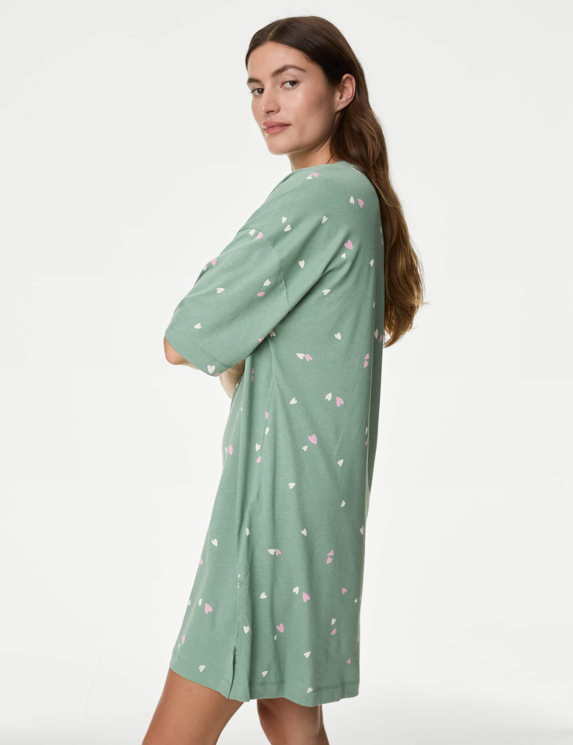 M&S Women's Cool Comfort Heart Nightdress - Green Mix, White Mix,Pink Mix,Green Mix,Black Mix,Navy 