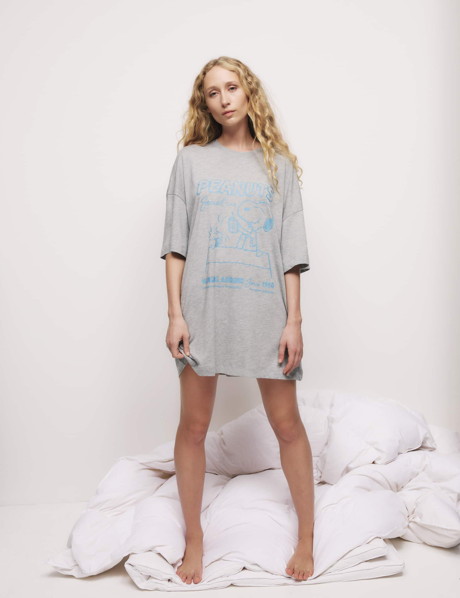 M&S Collection Women's Cotton Modal Snoopy Graphic Nightshirt - Grey, Grey