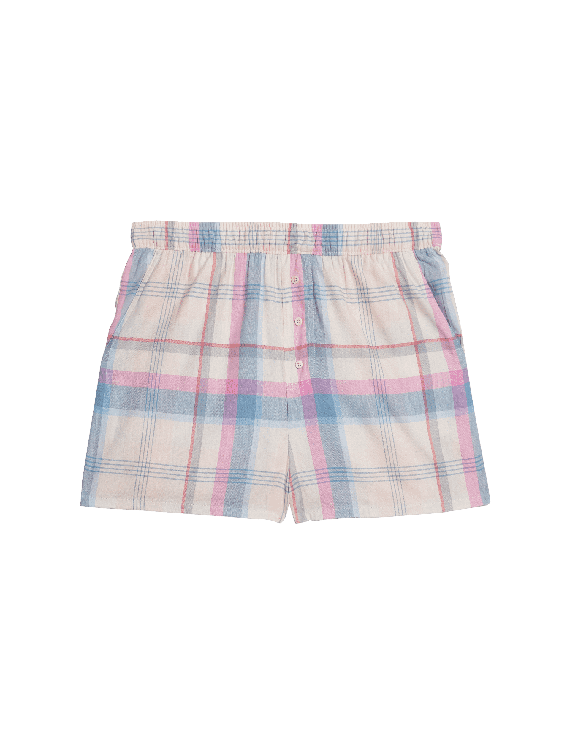 M&S Collection Women's Cotton Blend Checked Pyjama Shorts - 10 - Peach Mix, Peach Mix