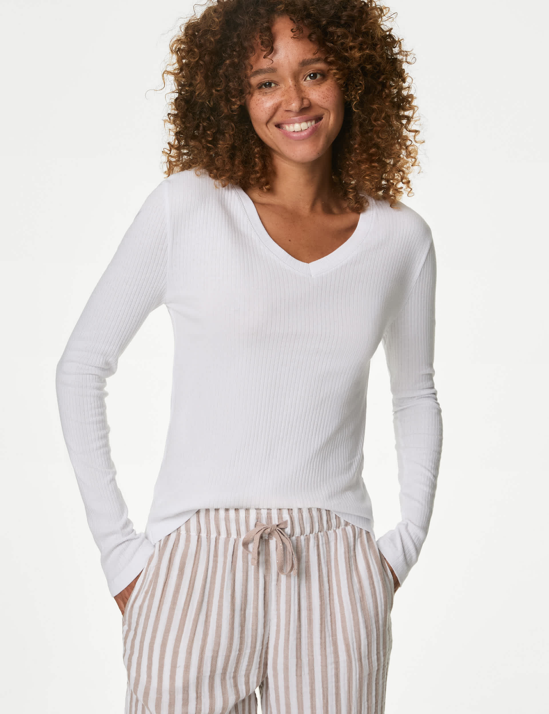 Body By M&S Women's Cool Comfort™ Ribbed Pyjama Top - White, White