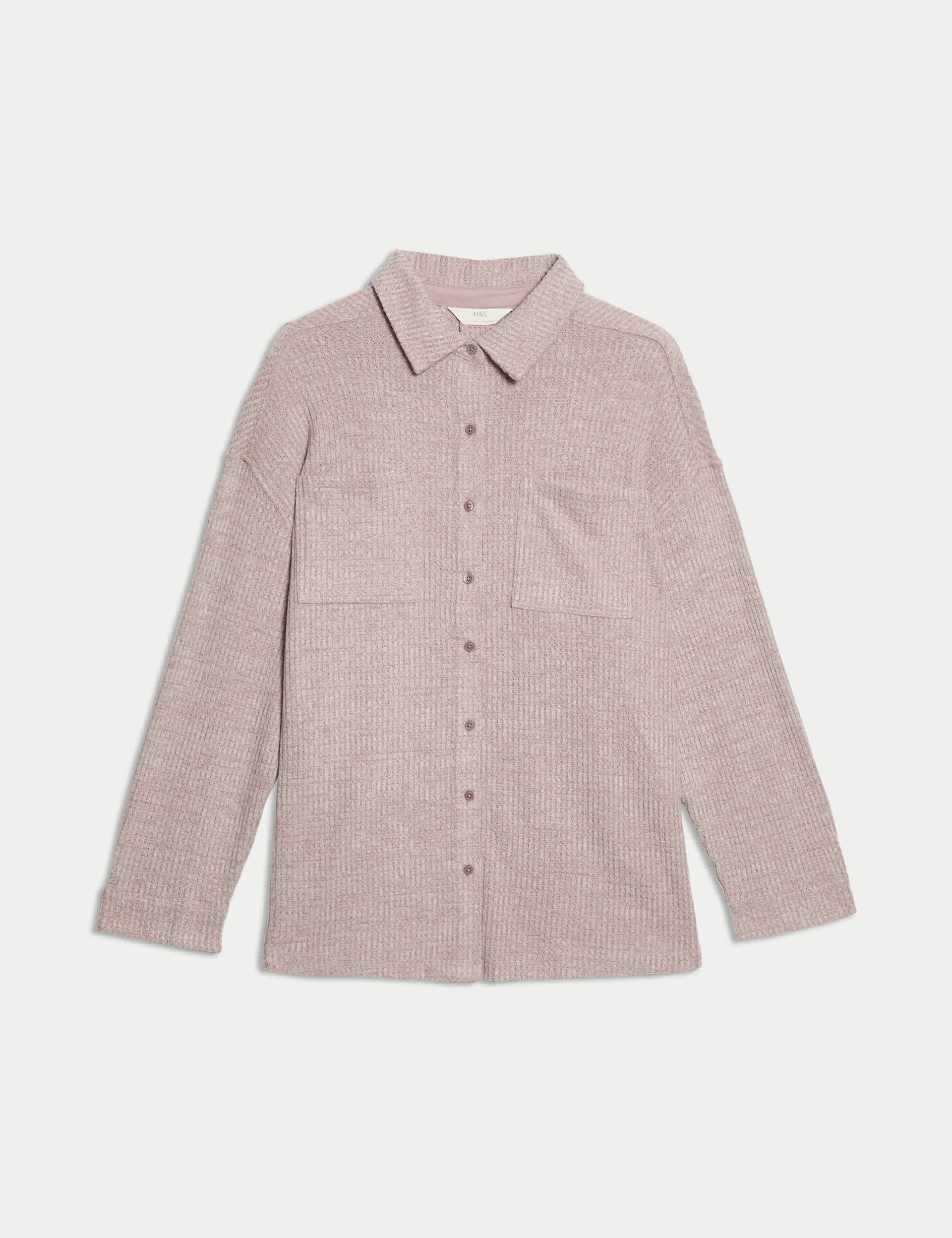 M&S Women's Cosy Waffle Shacket - M - Nutmeg, Ivory,Nutmeg