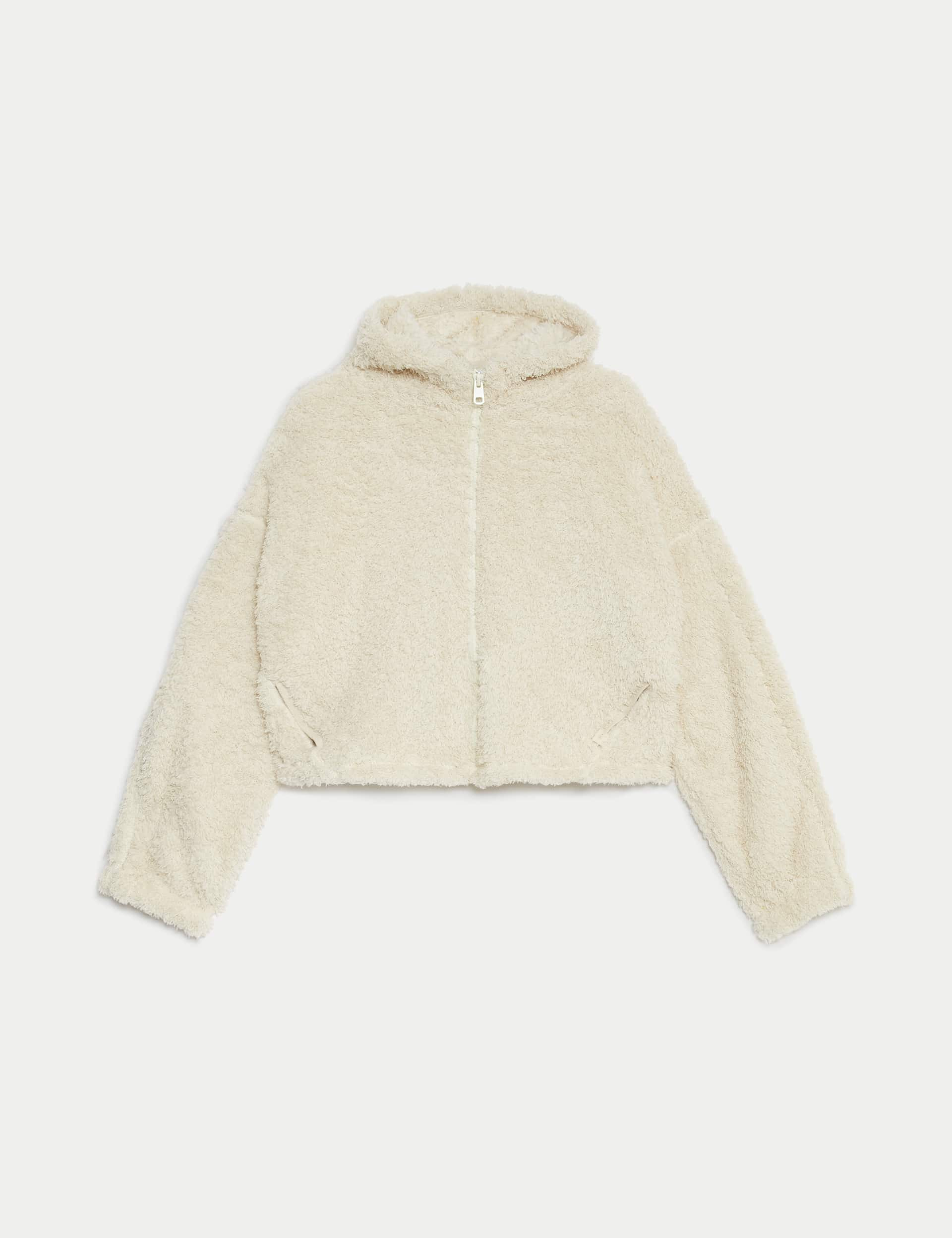 B By Boutique Women's Feather Fleece Lounge Hoodie - M - Ivory, Ivory,Carbon