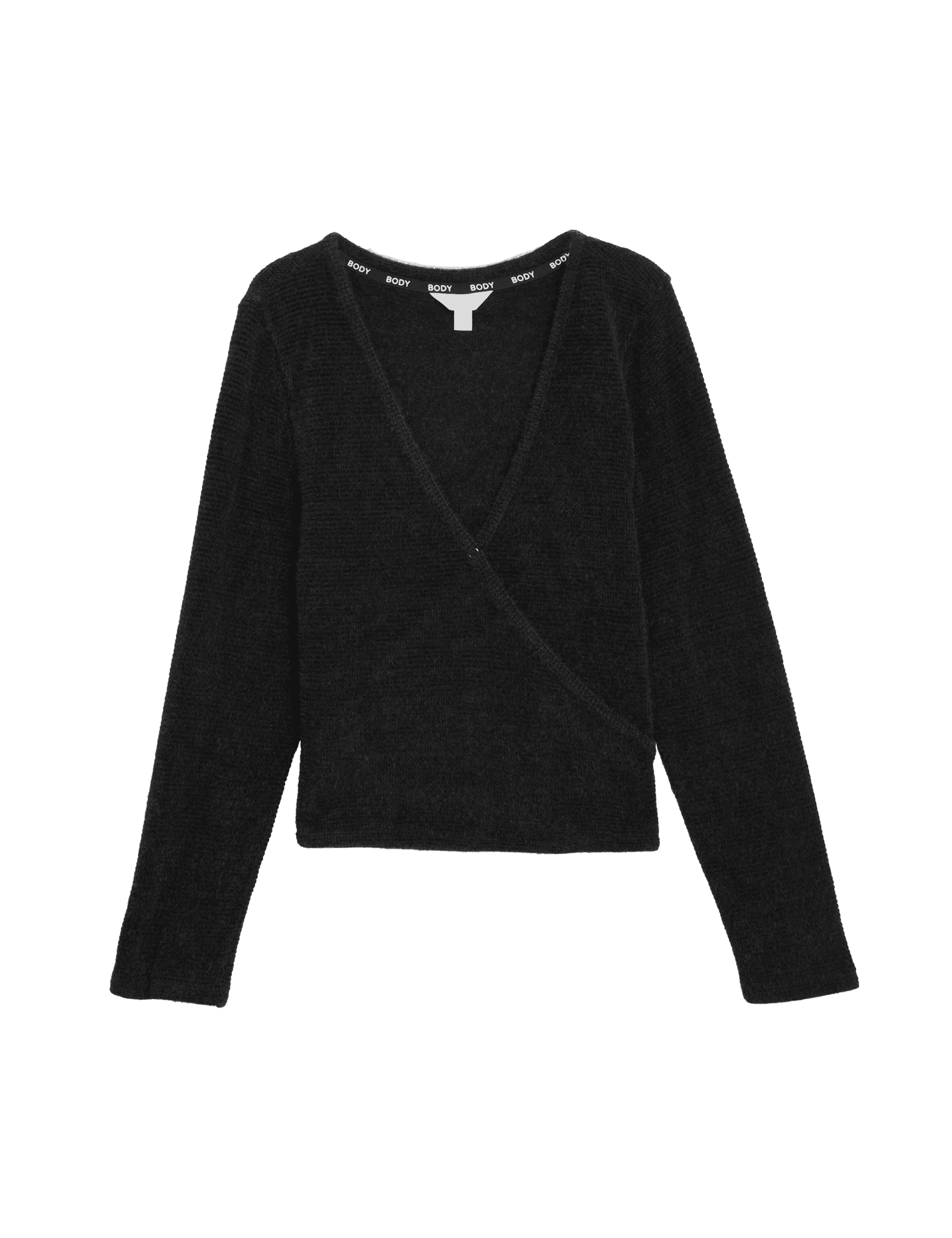 Body By M&S Women's Feather Knit Wrap Pyjama Top - XS - Black, Black