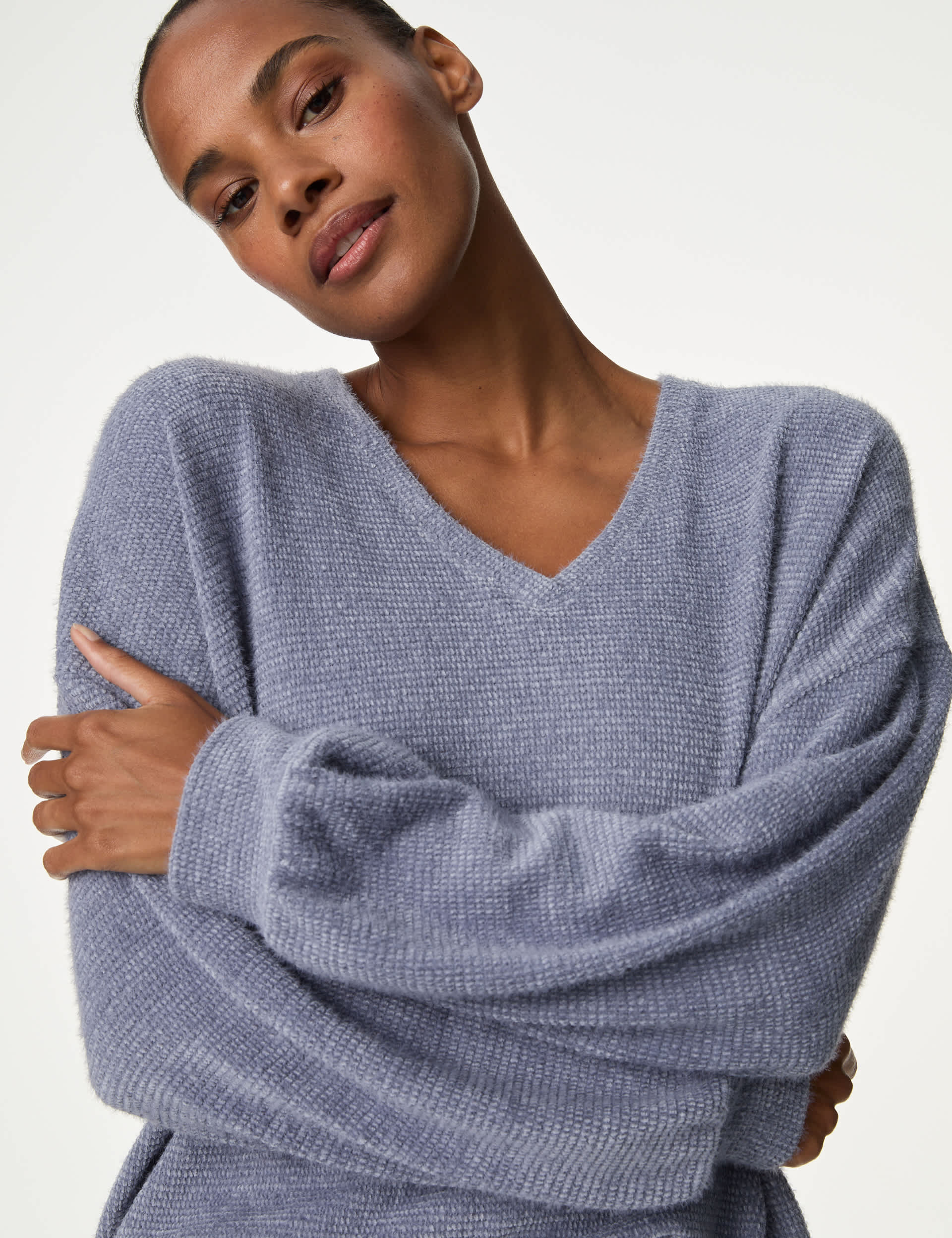 Body By M&S Women's Feather Knit Lounge Sweatshirt - M - Slate Blue, Silver Grey,Slate Blue