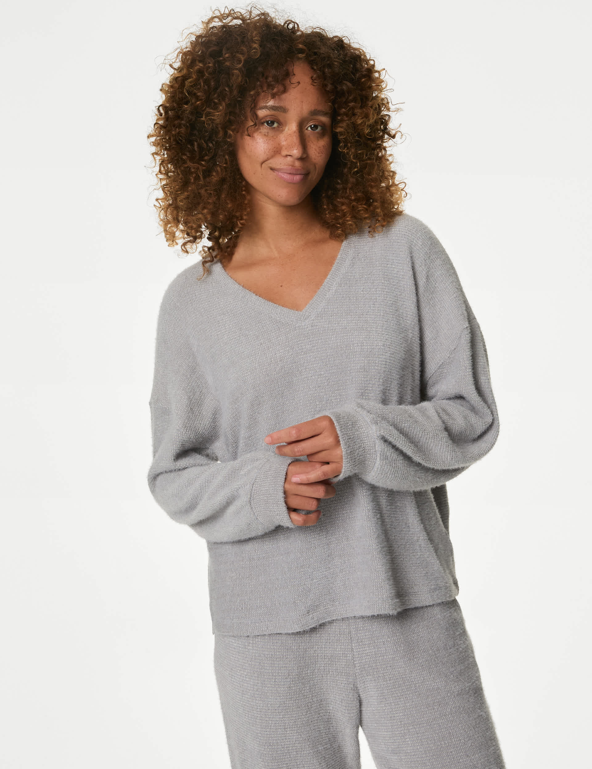 Body By M&S Women's Feather Knit Lounge Sweatshirt - M - Silver Grey, Silver Grey,Slate Blue