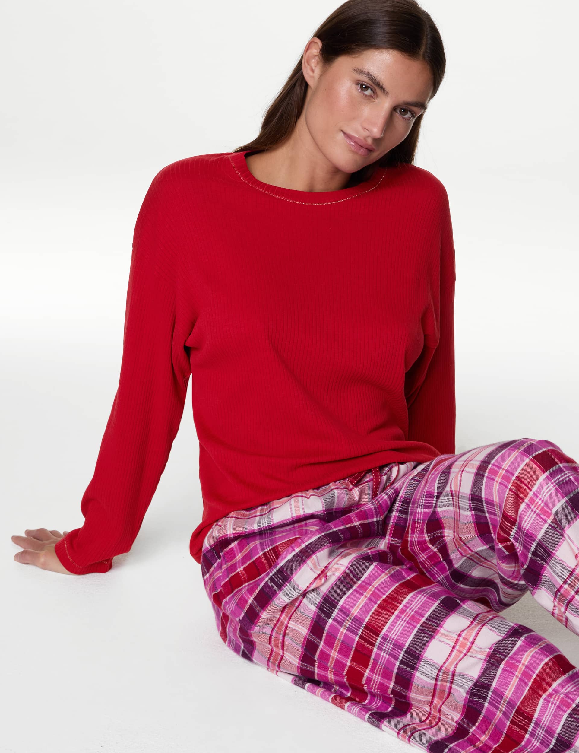 M&S Women's Cool Comfort Pyjama Top - Red, Red,Emerald