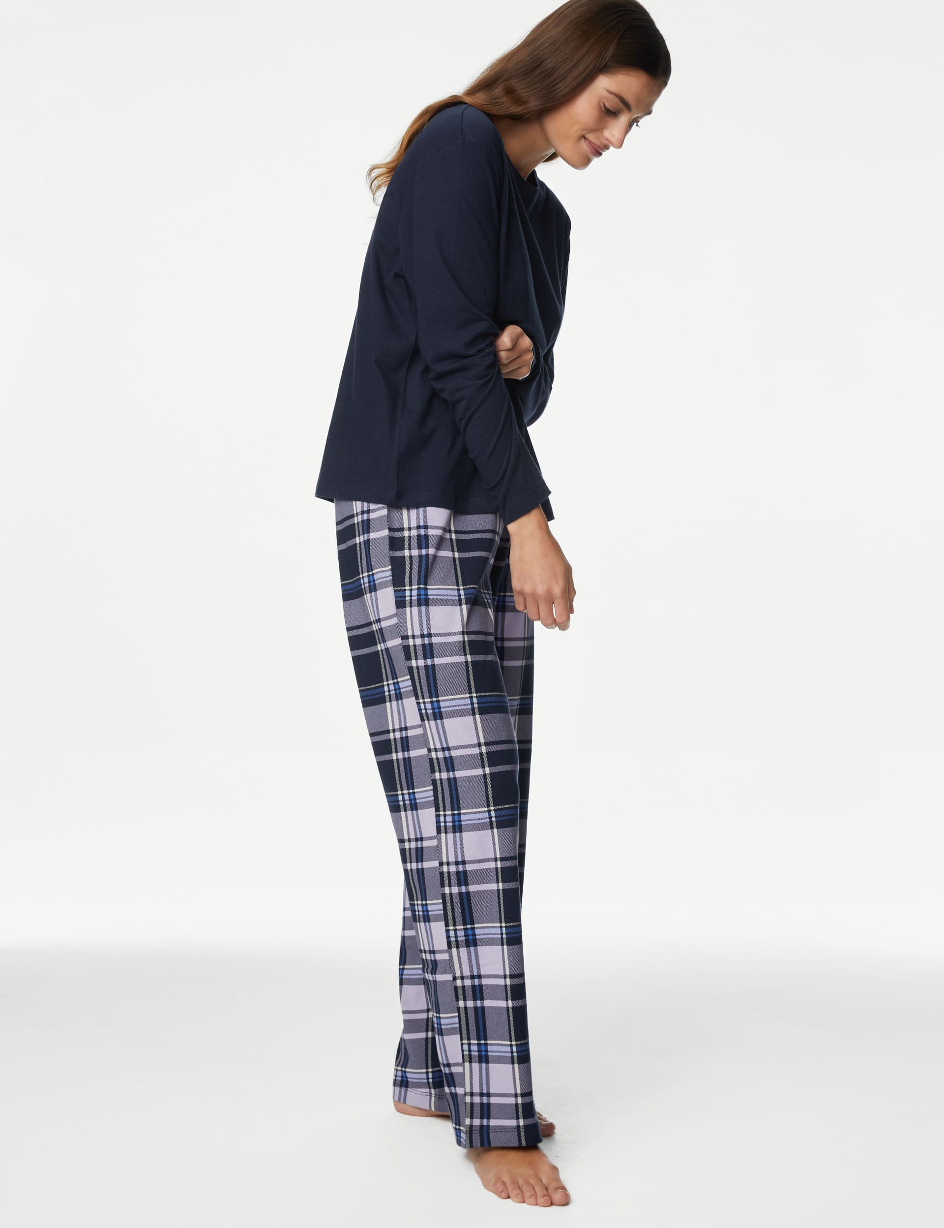 M&S Women's Cotton Rich Print Pyjama Set - Navy Mix, Charcoal Mix,Navy Mix,White Mix,Red Mix,Light B