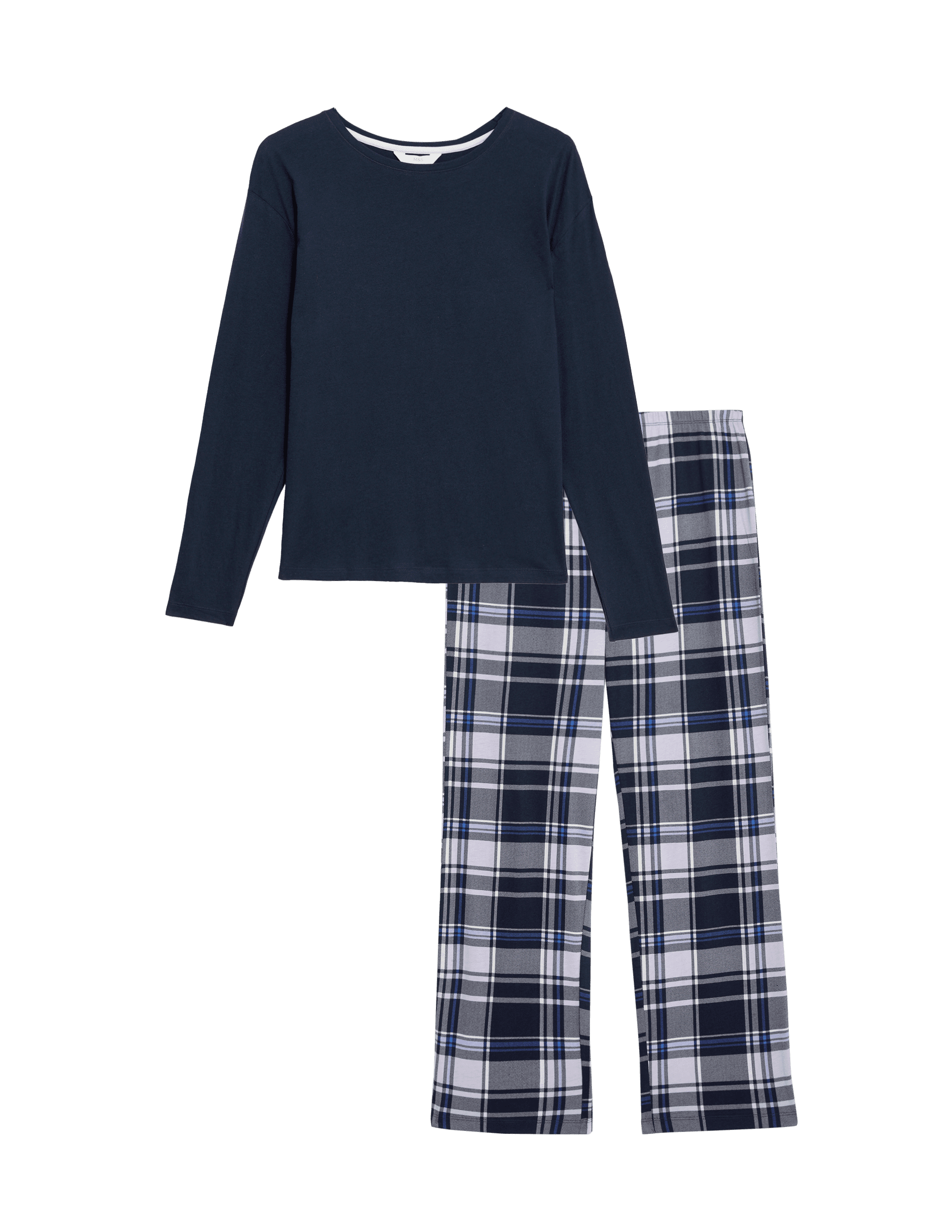 M&S Collection Women's Cotton Rich Print Pyjama Set - Navy Mix, Navy Mix,White Mix