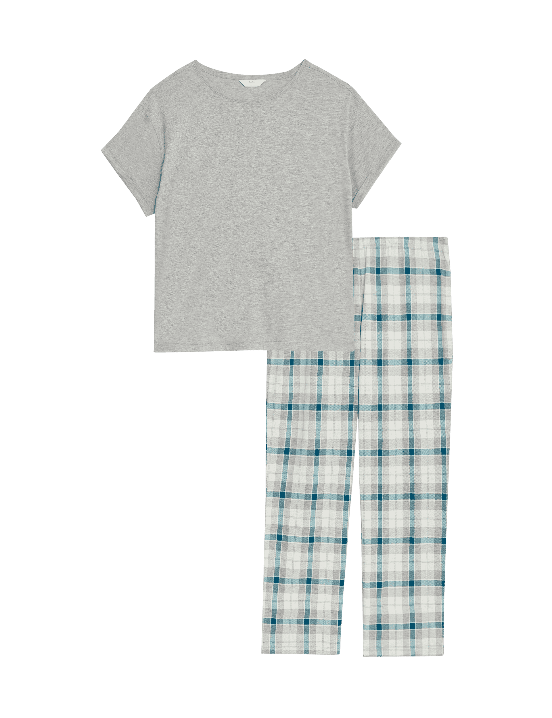 M&S Collection Women's Pure Cotton Print Pyjama Set - Grey Mix, Grey Mix