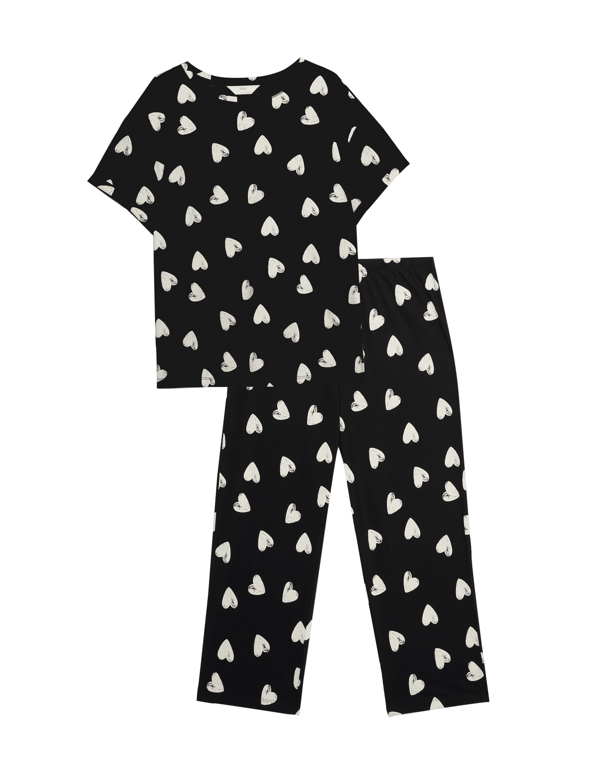 M&S Collection Women's Pure Cotton Printed Cropped Pyjama Set - L - Black Mix, Black Mix