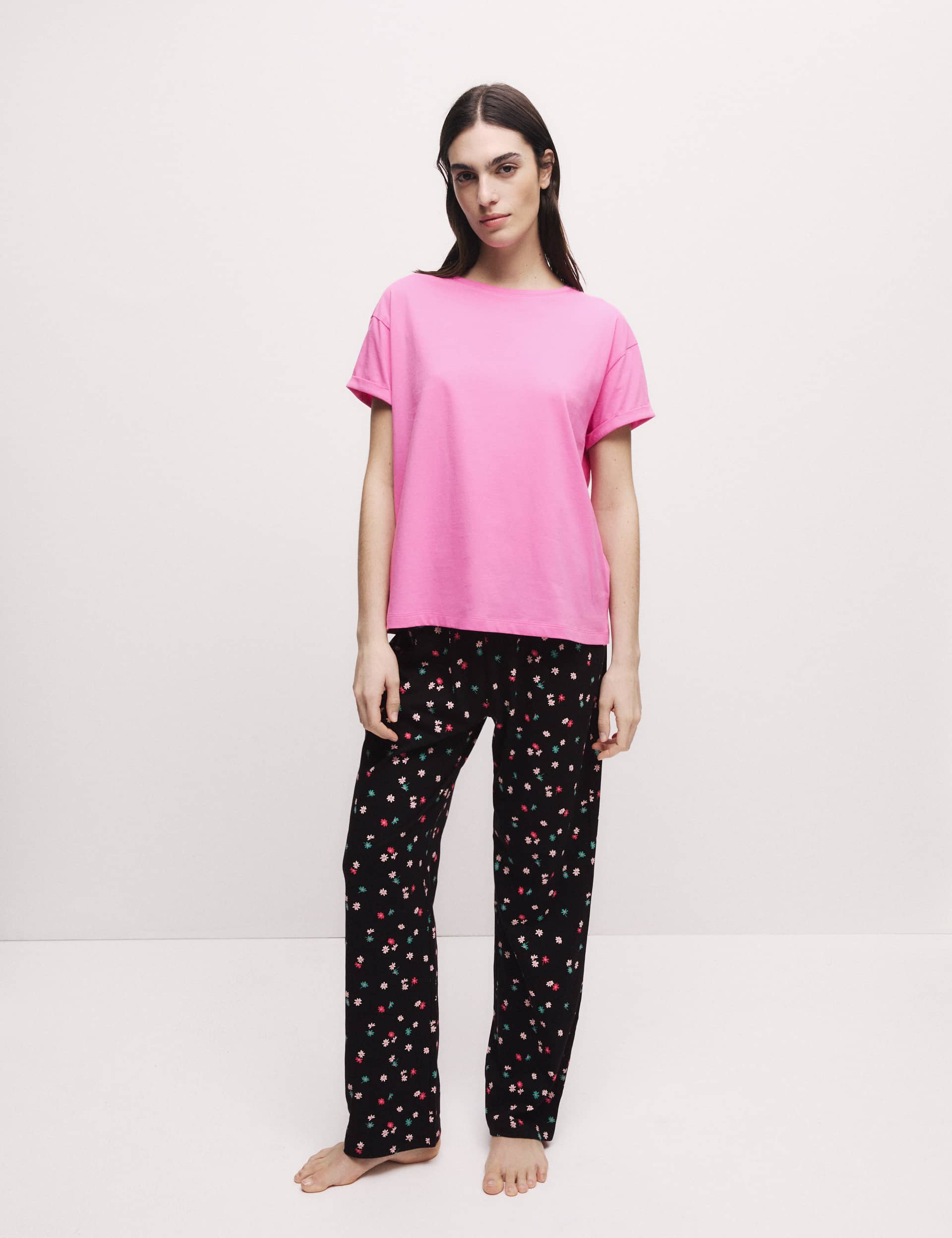 M&S Collection Women's Pure Cotton Printed Pyjama Set - Pink, Peach,Slate Blue,Pink,Navy,Rouge,Ivory