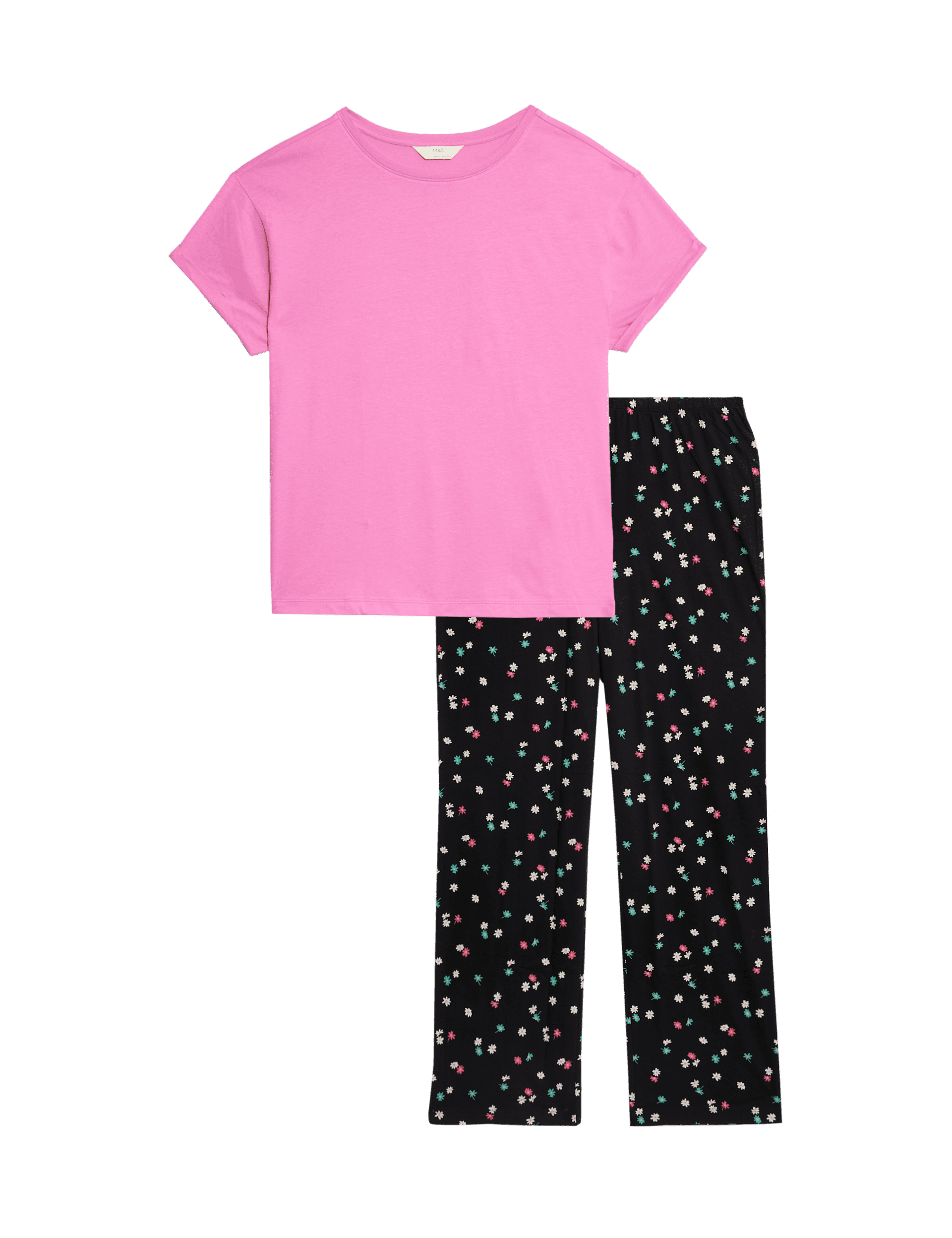 M&S Collection Women's Pure Cotton Printed Pyjama Set - Pink, Peach,Slate Blue,Pink,Navy,Rouge,Ivory