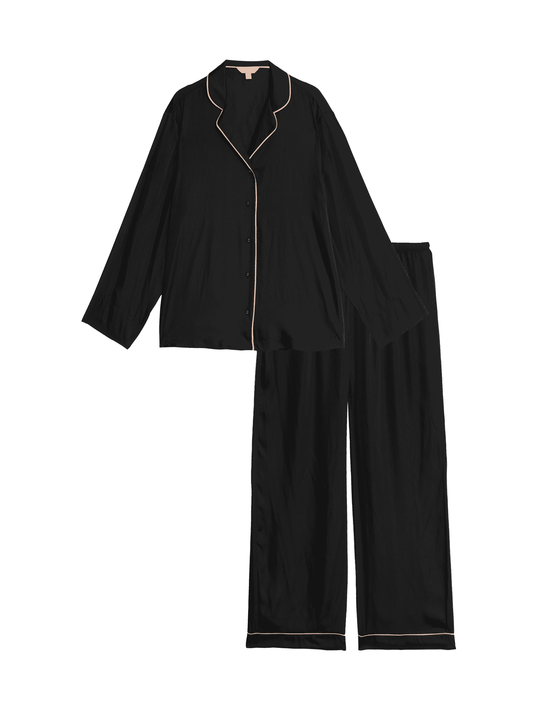 Rosie Women's Satin Pyjama Set - 14 - Black, Buff,Black