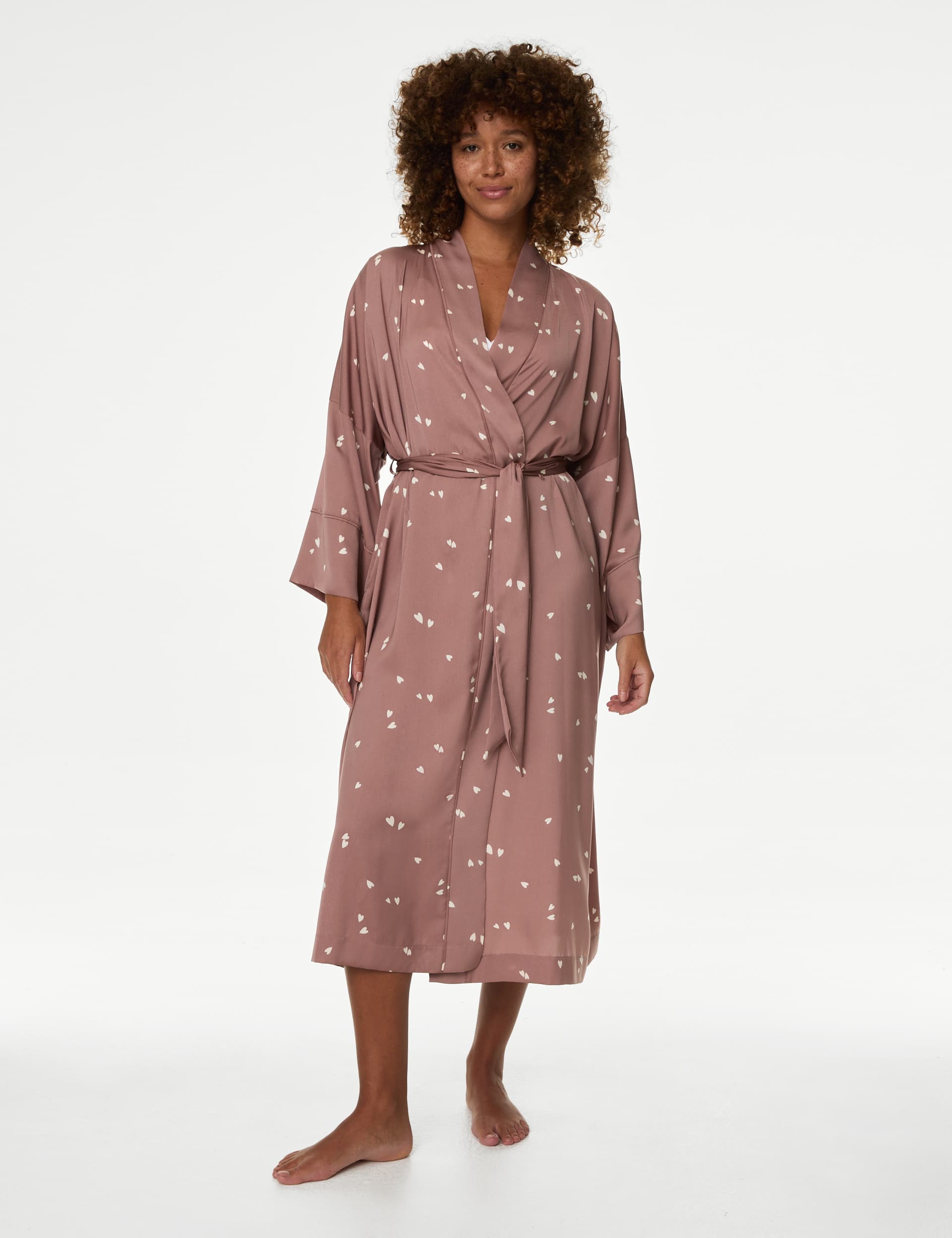 M&S Women's Dream Satin Heart Print Wrap - XS - Nutmeg, Nutmeg