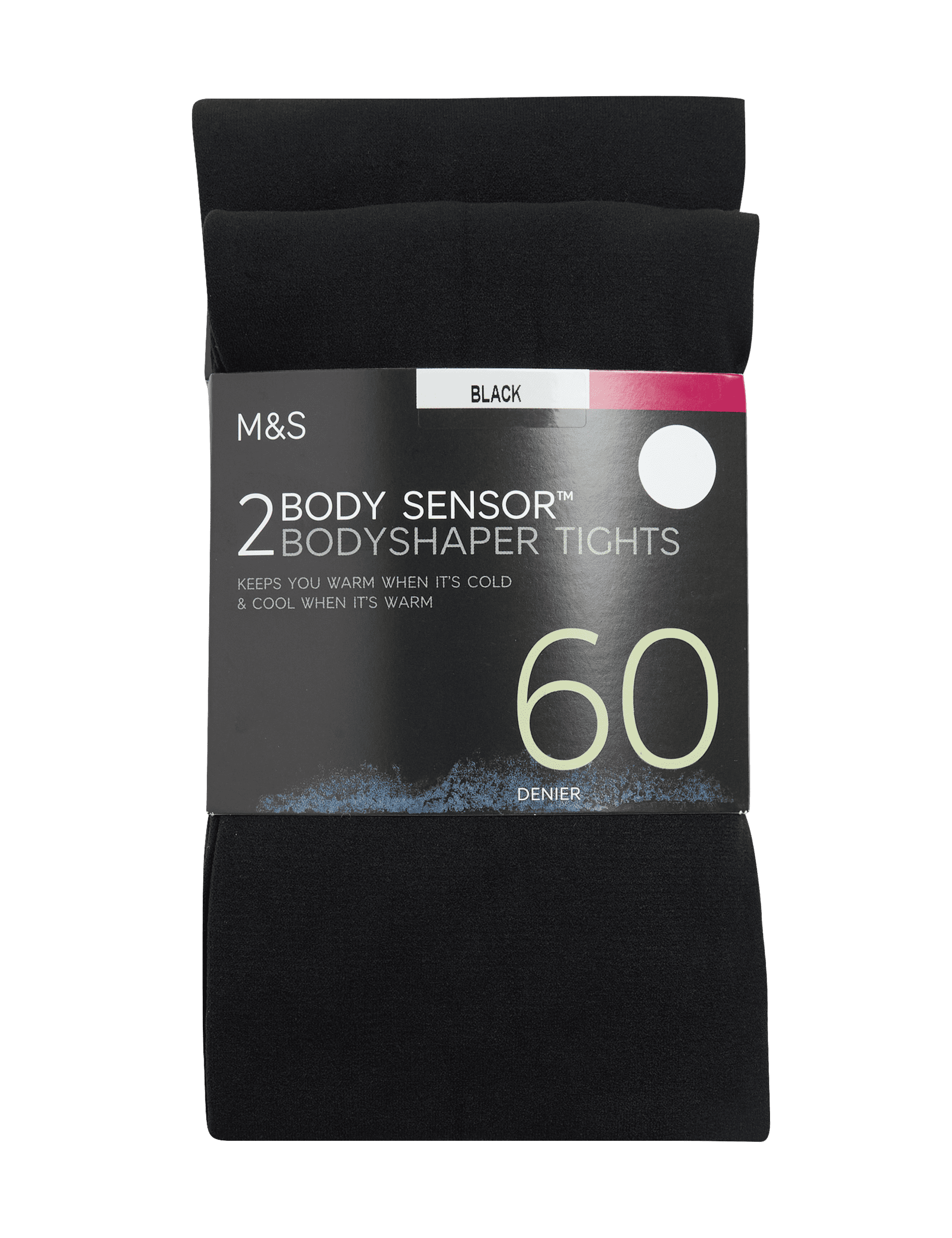 M&S Collection Women's 2 Pack 60 Denier Body Sensor Body Shaping Tights - Black, Black