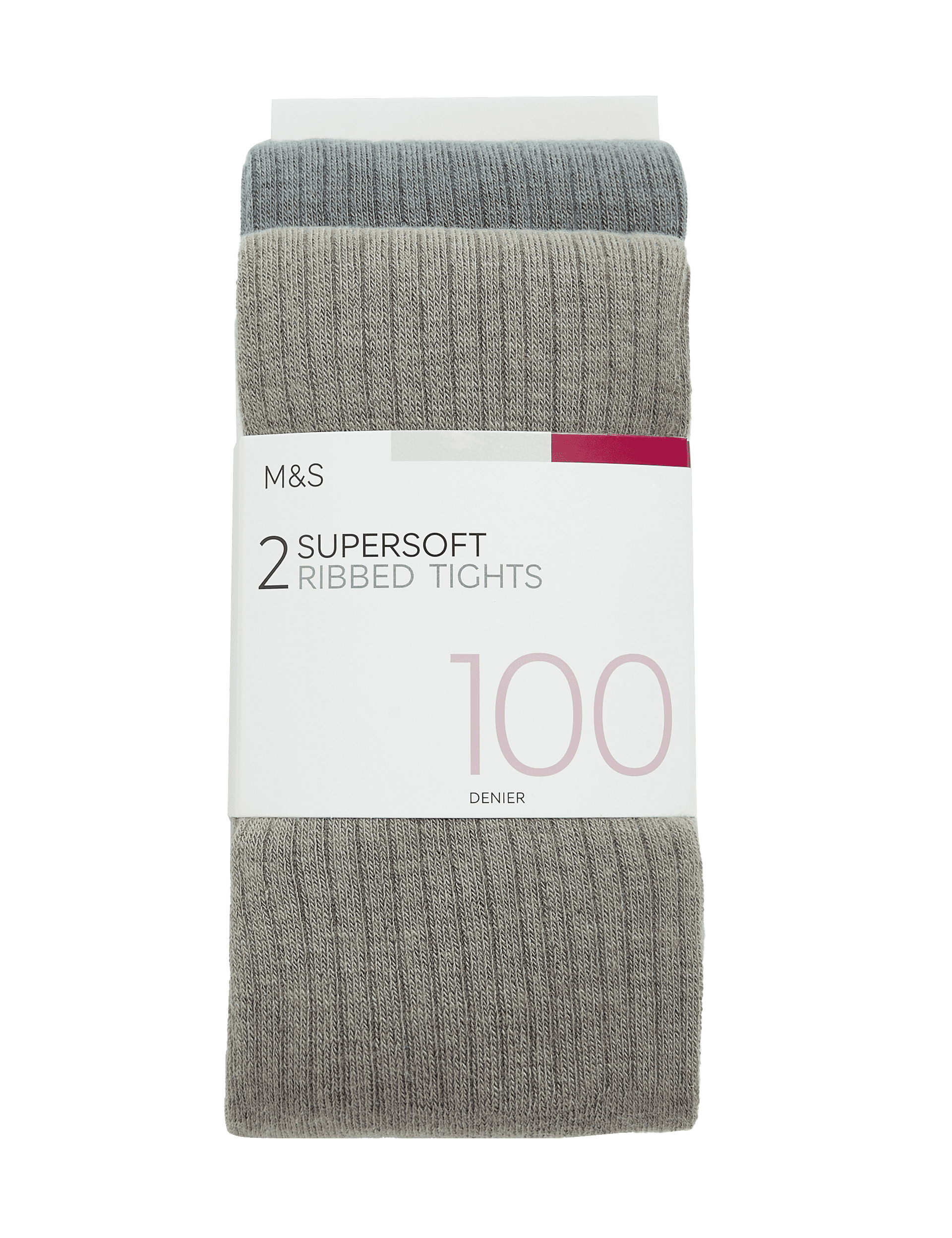 M&S Collection Women's 2 Pack 100 Denier Supersoft Ribbed Tights - M - Grey Mix, Grey Mix