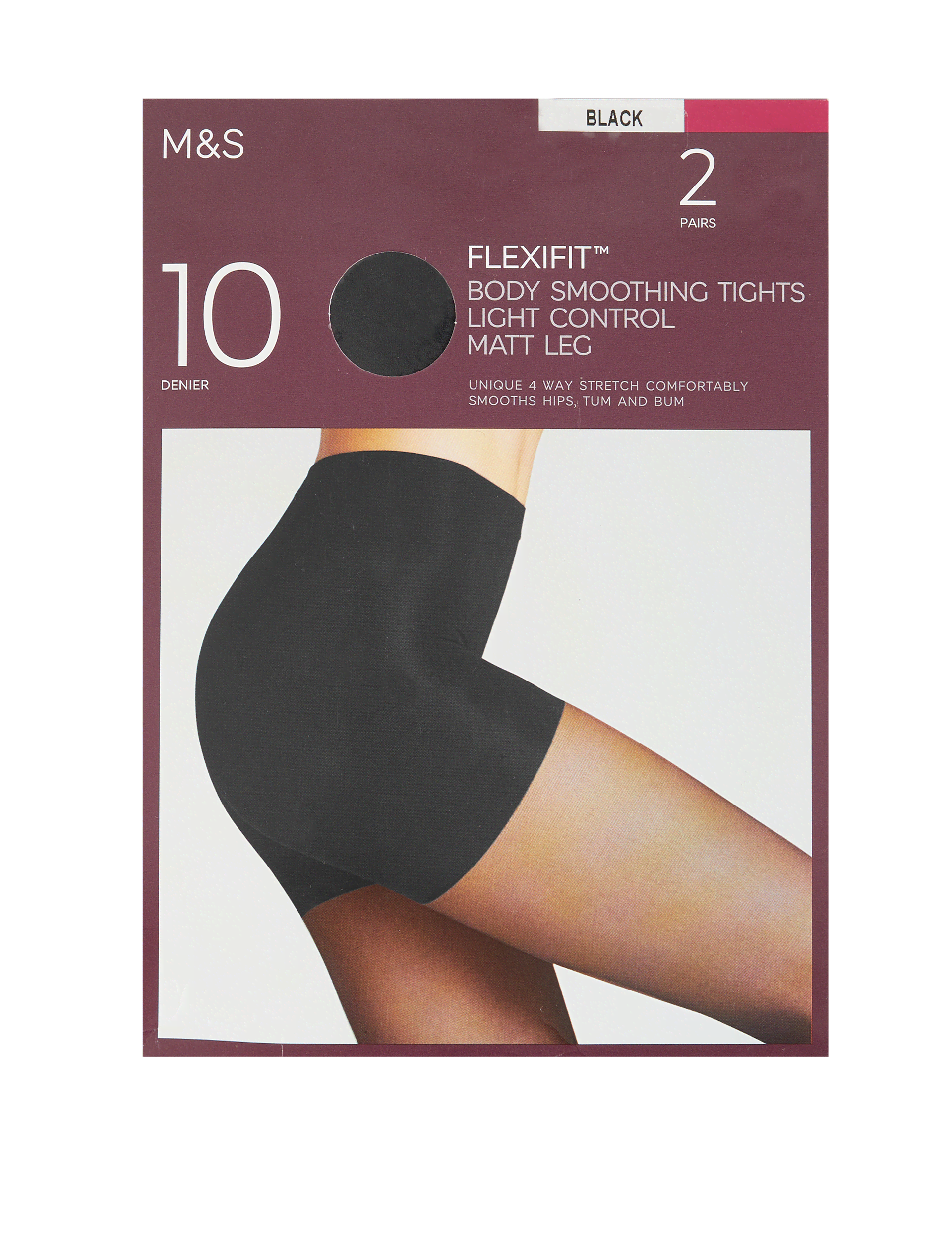 M&S Collection Women's 2 Pack Flexifit 10 Denier Light Control Sheer Tights - XL - Black, Rose Quar