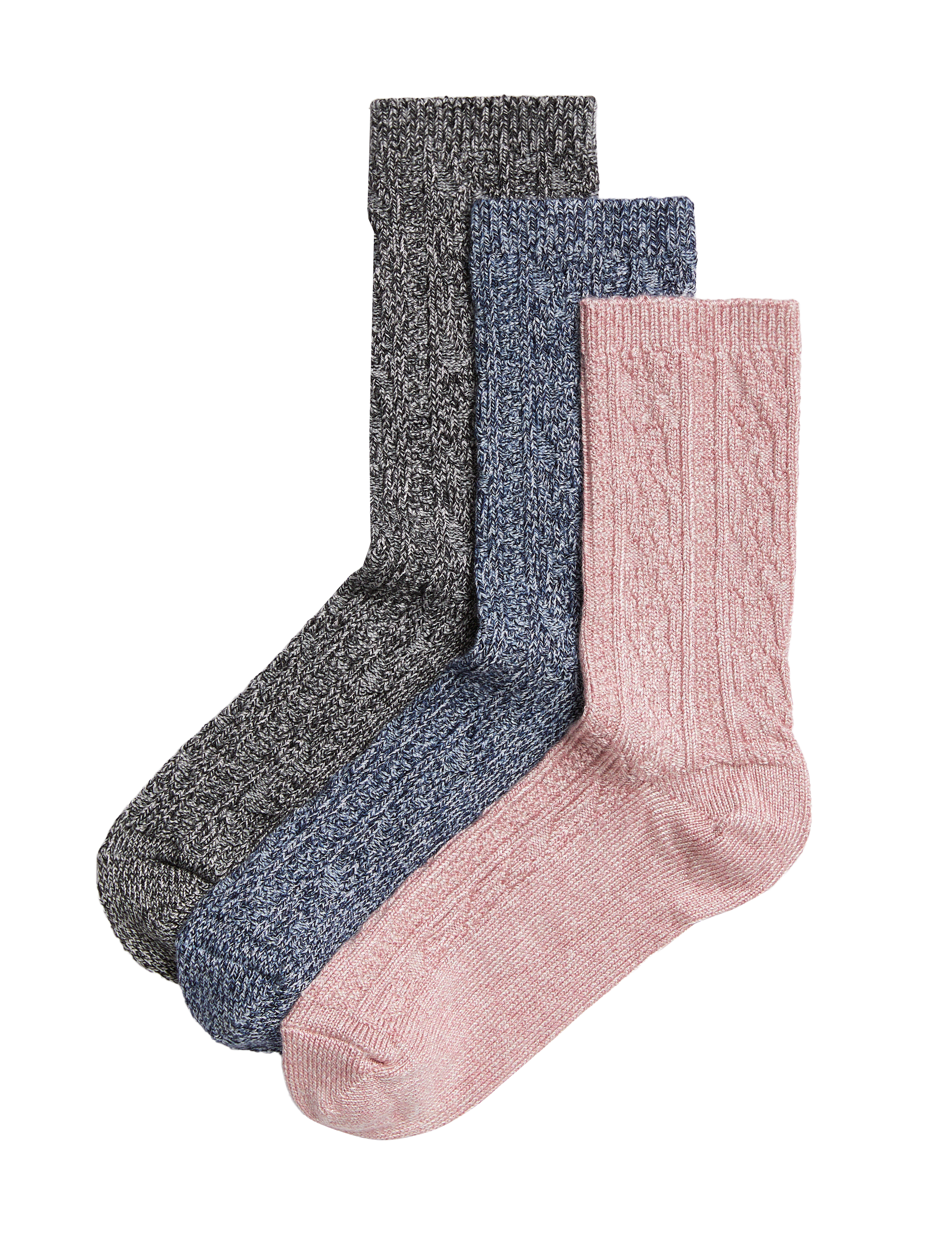 M&S Collection Women's 3pk Sumptuously Soft Thermal Socks - 3-5 - Pink Mix, Pink Mix