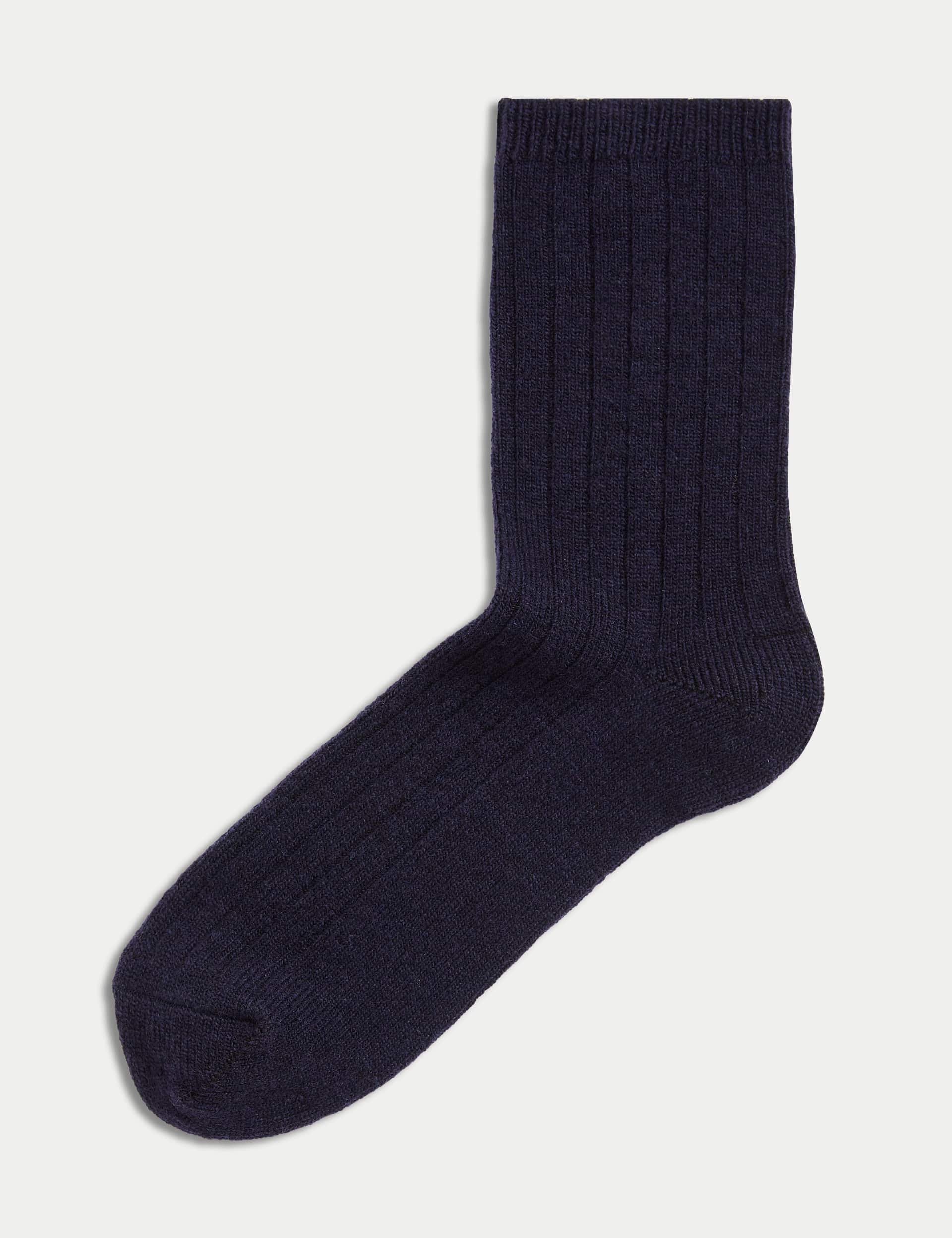 Autograph Women's Cashmere Blend Ribbed Ankle High Socks - 6-8 - Navy, Navy,Dark Red,Cream,Charcoal